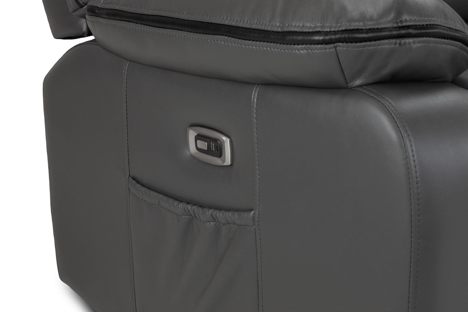 Grey Leather 2 Seater High Back Electric Recliner Sofa