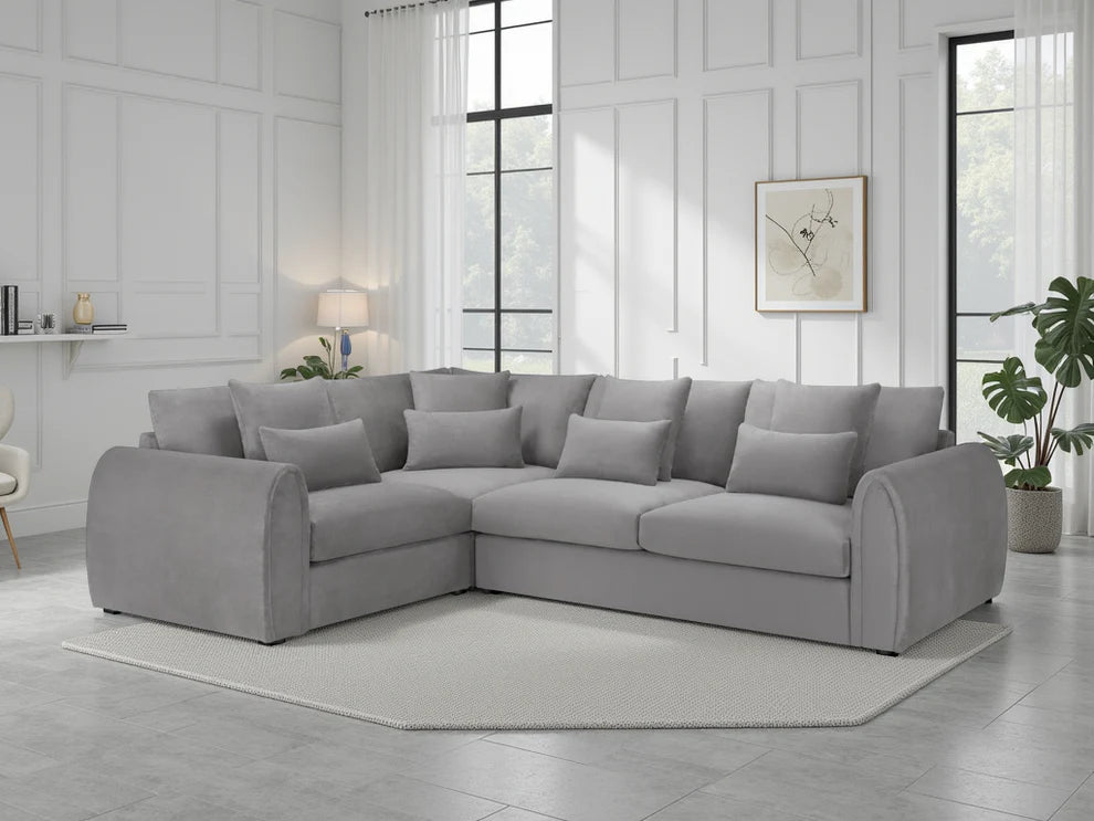 Grey Fabric Pillow Back Corner Sofa Left Hand Facing