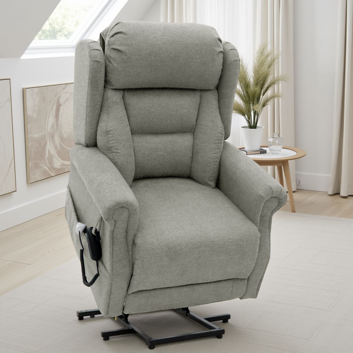 Grey Fabric Lift and Rise Electric Recline Armchair