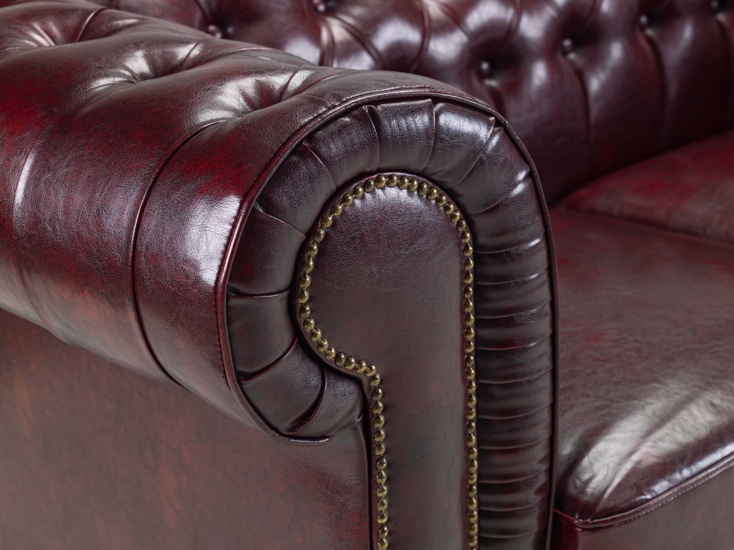 Oxblood Red Leather Buttoned 3 Seater Chesterfield Sofa