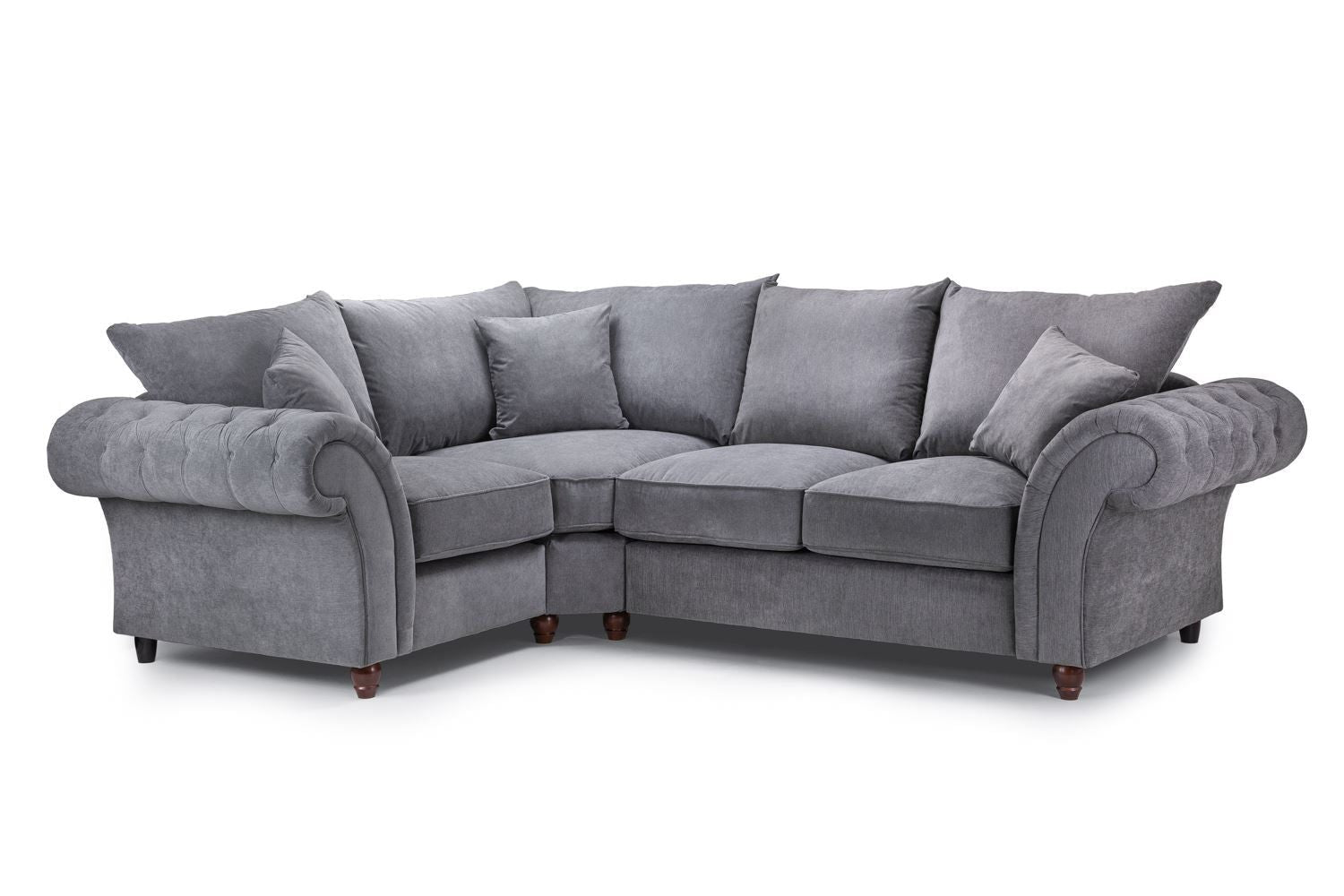 Grey Fabric Buttoned Left Hand Facing Fullback Corner Sofa