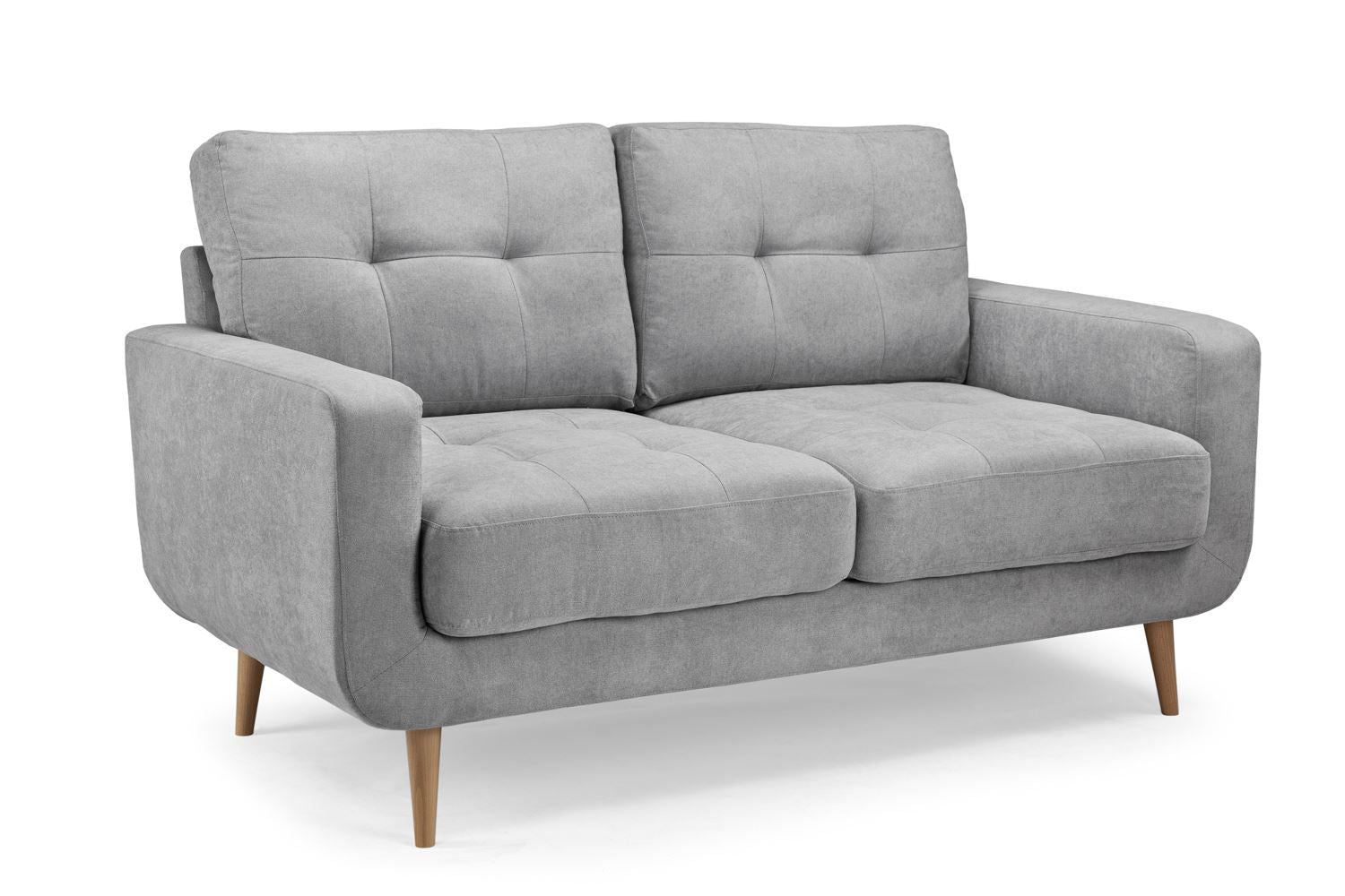 Grey Fabric Tufted 2 Seater Sofa Oak Legs