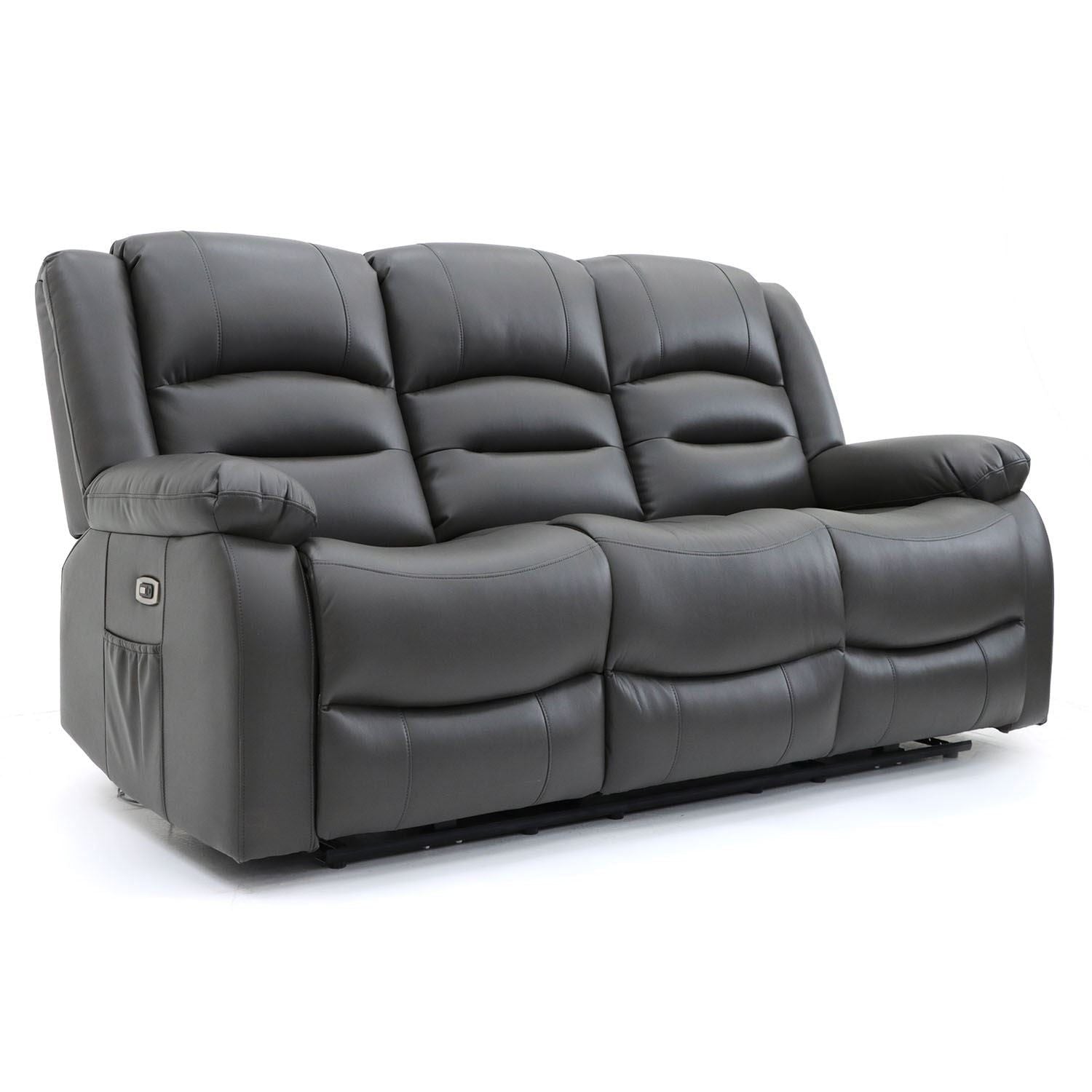 Grey Leather Effect 3 Seater Electric Recliner Sofa