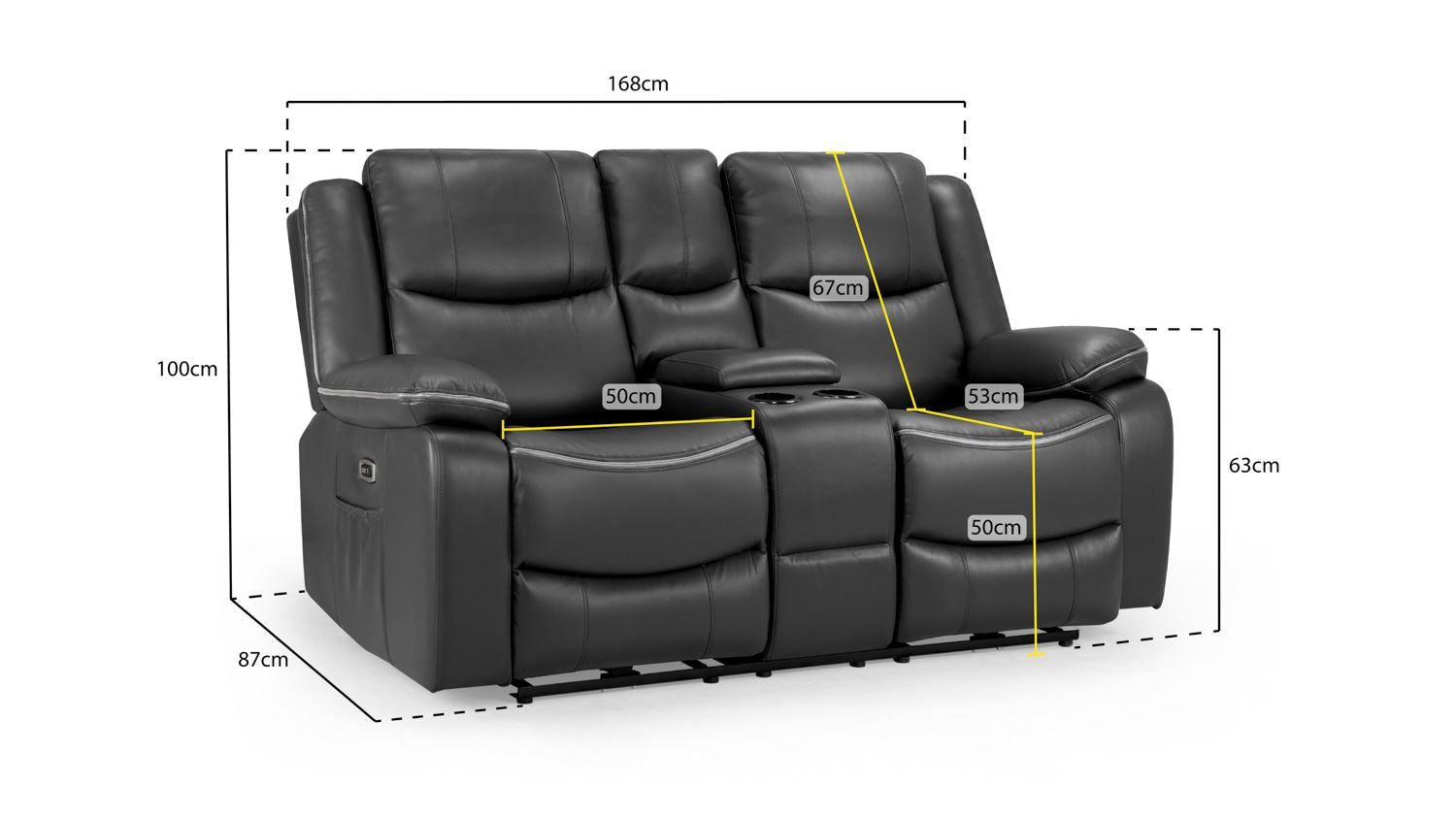 Black Leather 2 Seater High Back Electric Recliner Sofa
