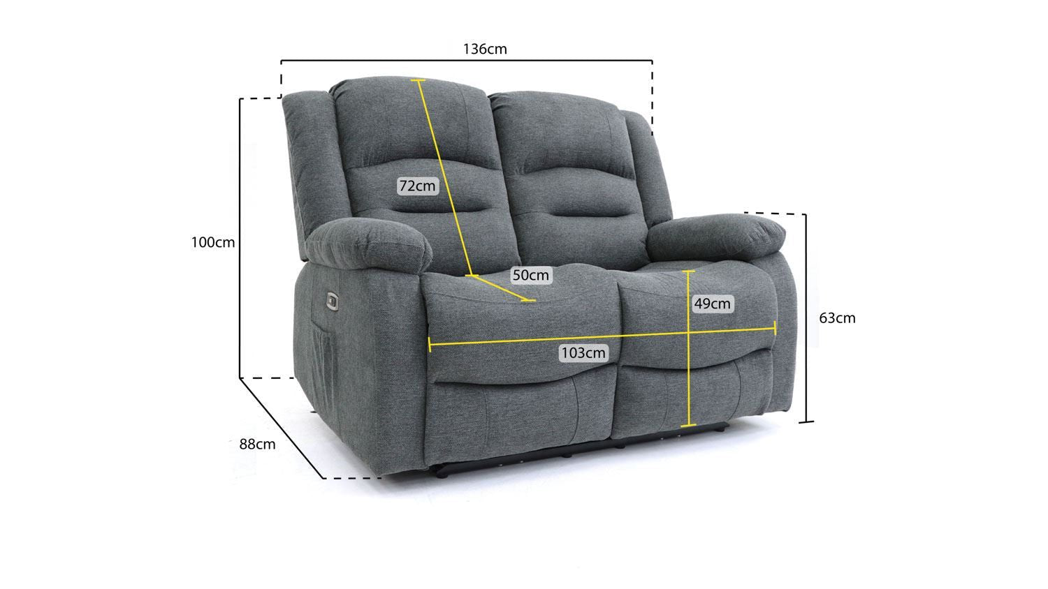 Graphite Leather Effect 2 Seater Electric Recliner with USB