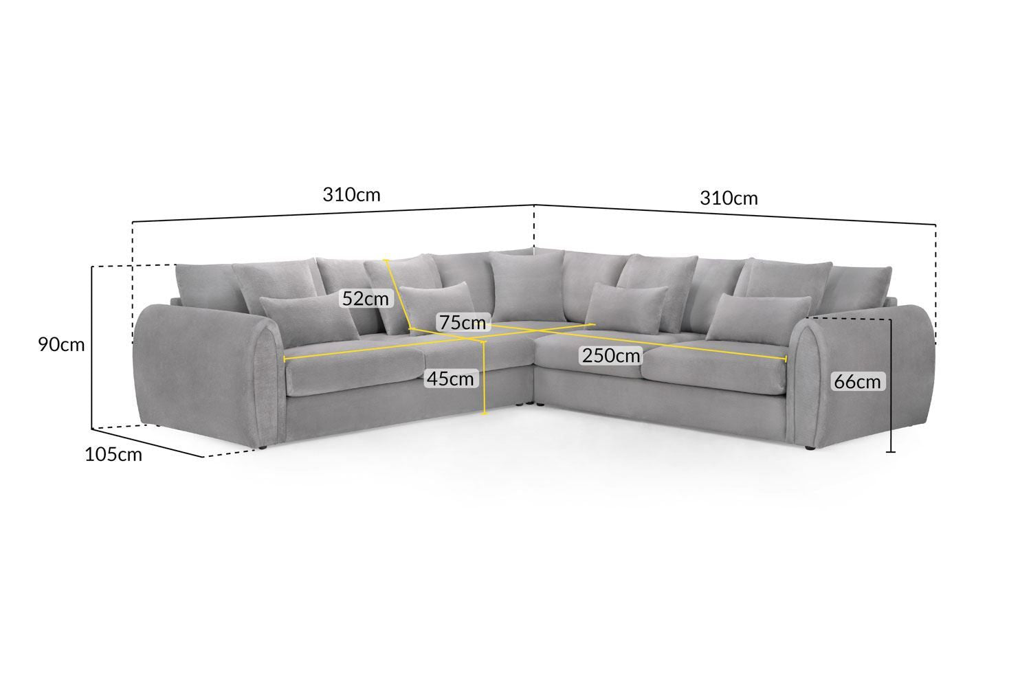 Grey Fabric Large Corner Group Sofa Curved Arms