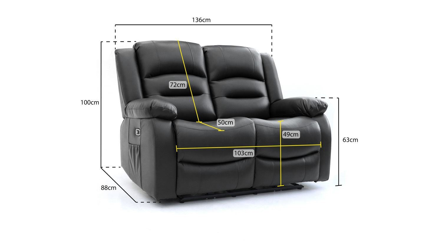 Black Leather Effect 2 Seater Electric Recliner Sofa