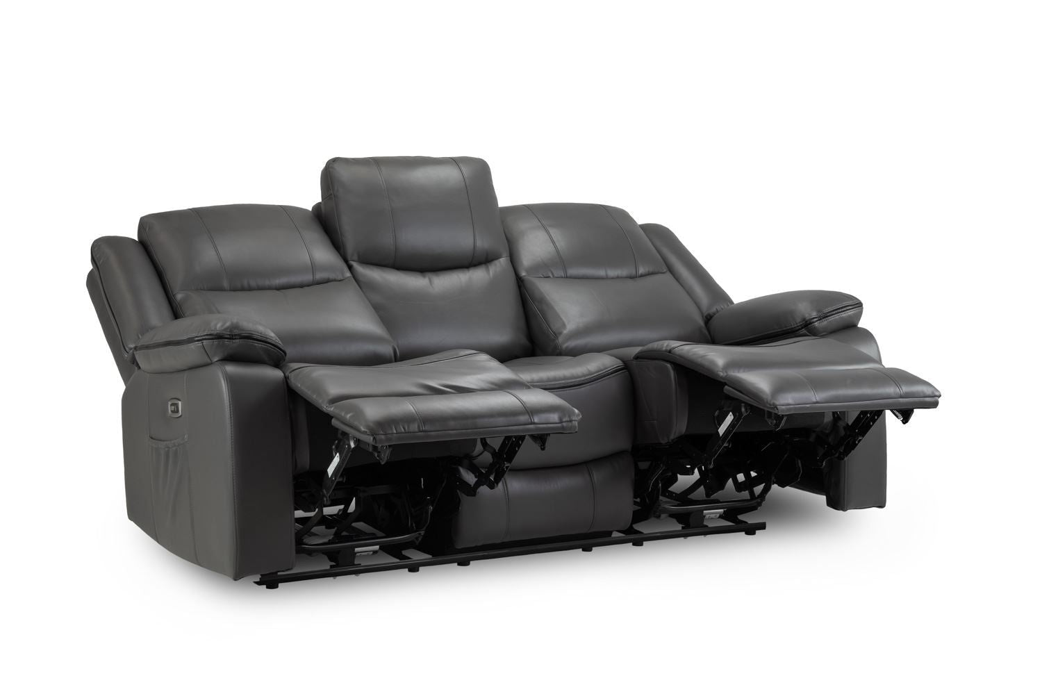 Grey Leather High Back 3 Seater Electric Recliner Sofa