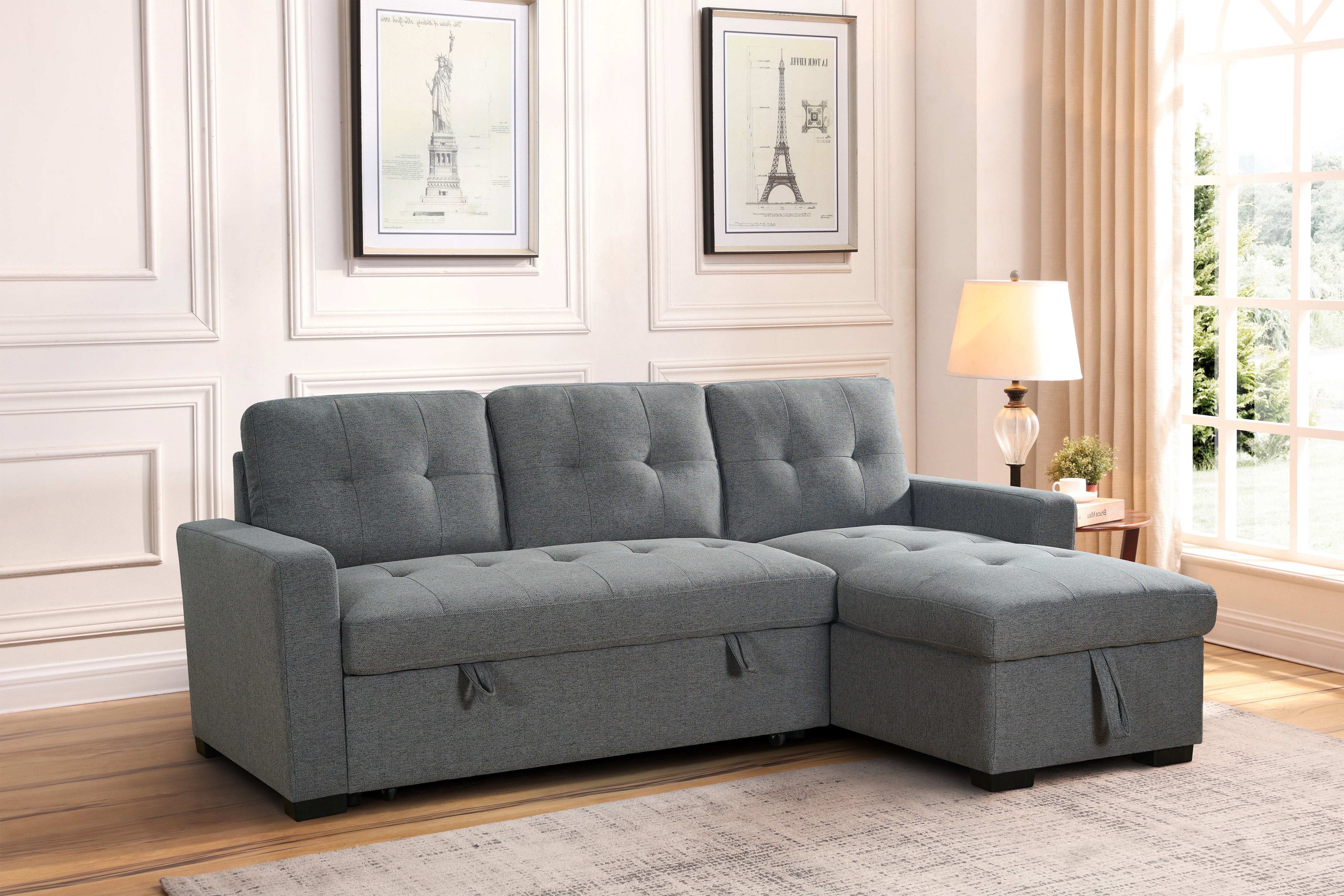 Grey Fabric Corner Sofabed with Removable Cushions