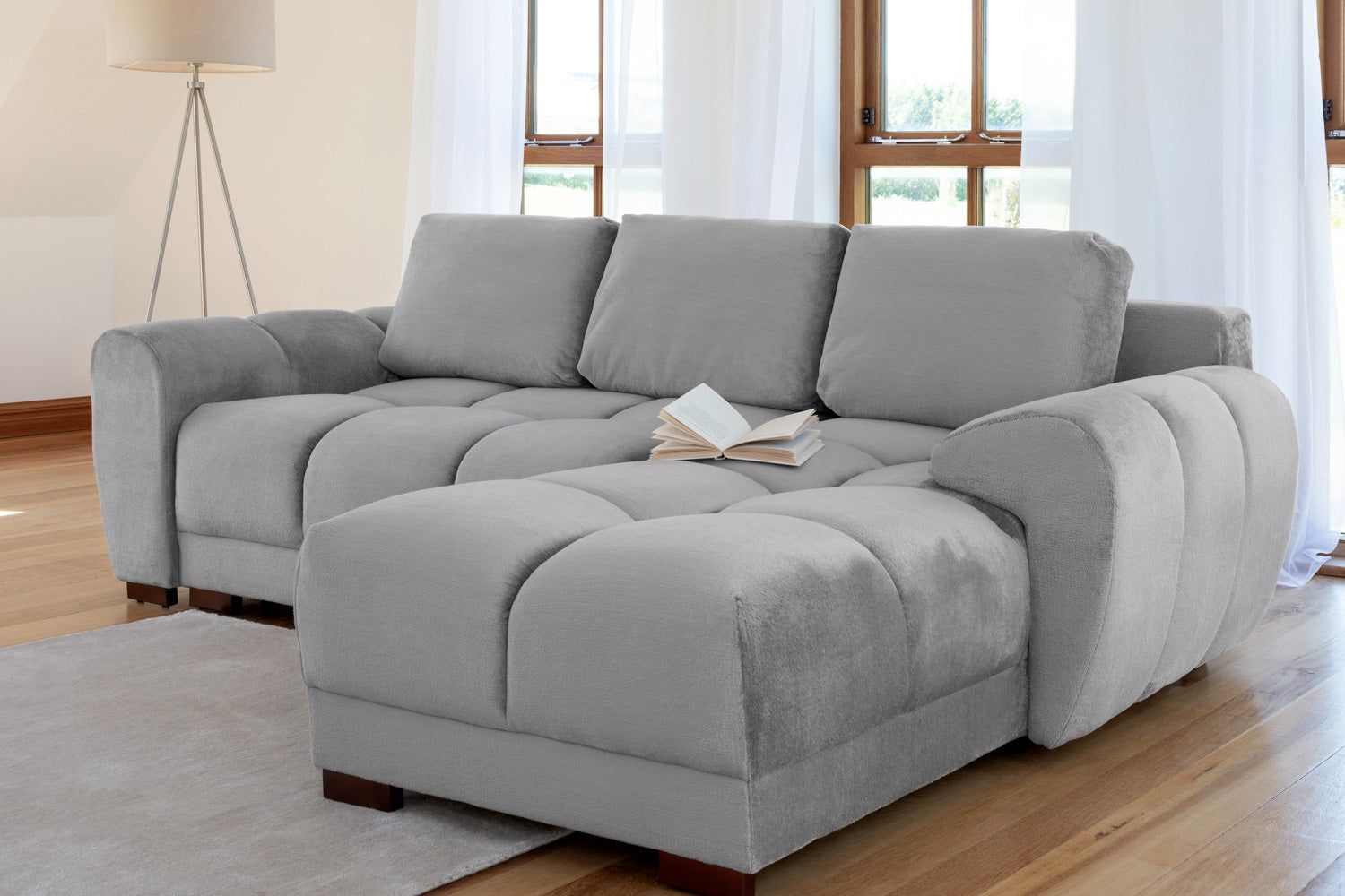 Grey Fabric Universal Corner Sofabed with Storage