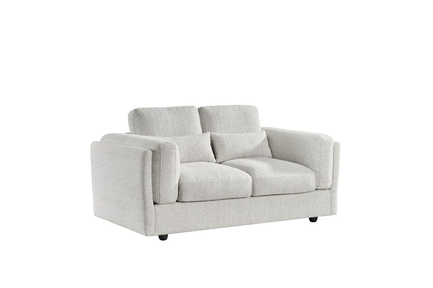 Beige Chenille Fabric 2 Seater Sofa with Chunky Arm Cushions