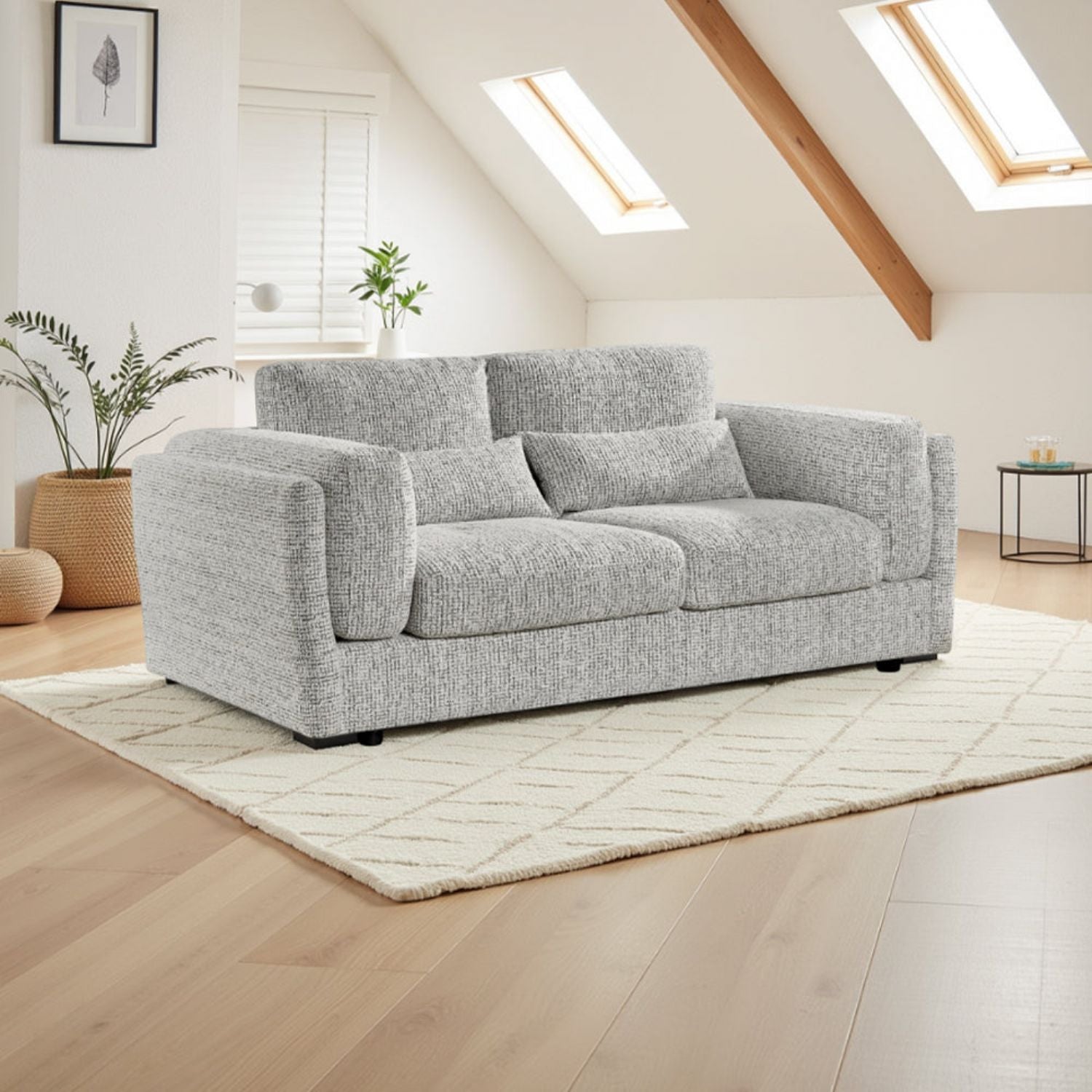 Grey Textured Fabric 3 Seater Sofa Laid Back Design