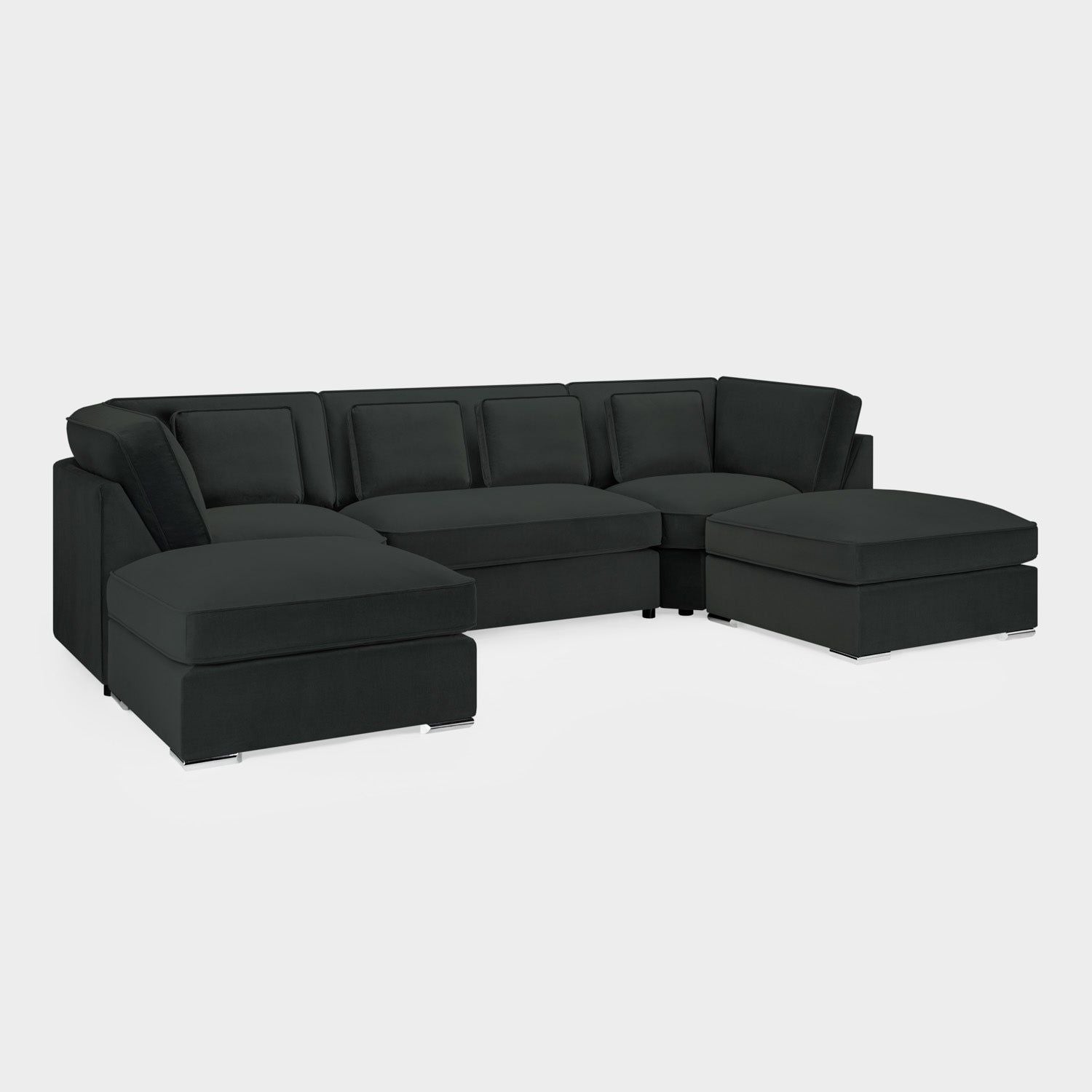 Slate Grey Velvet U Shape Corner Group Sofa with Footstool
