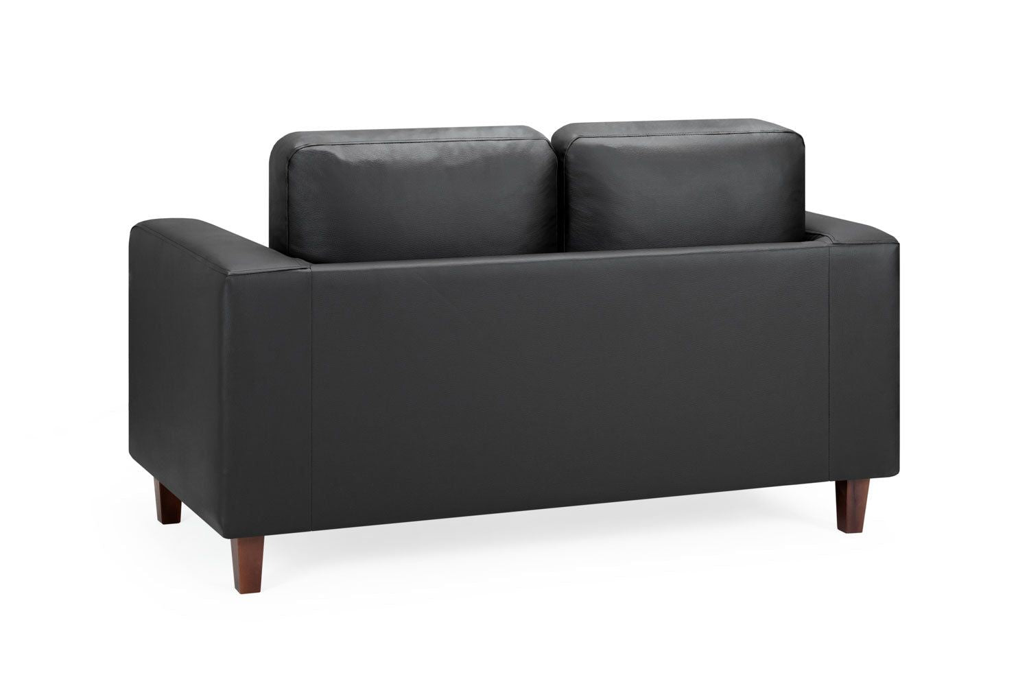 Black Leather Effect 2 Seater Sofa Wooden Feet