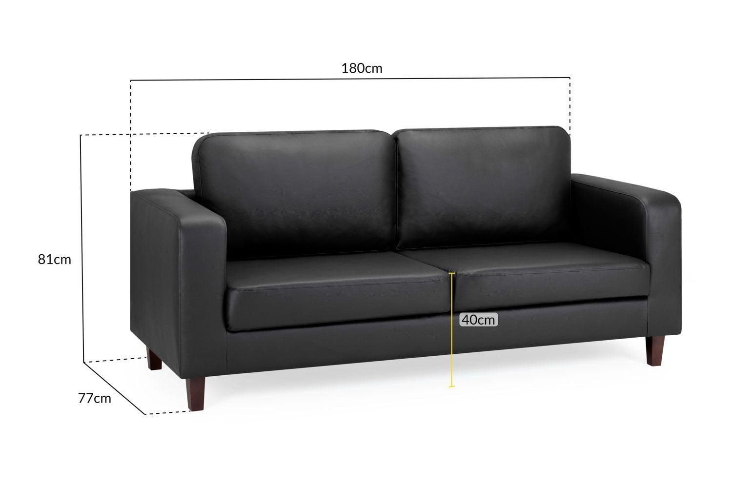 Black Leather 3 Seater Sofa Walnut Wooden Feet