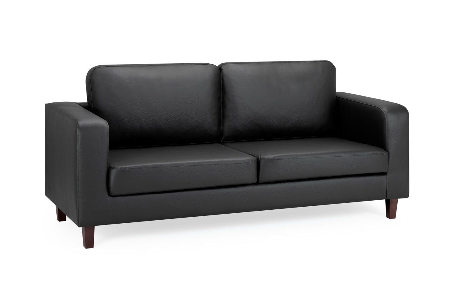 Black Leather 3 Seater Sofa Walnut Wooden Feet