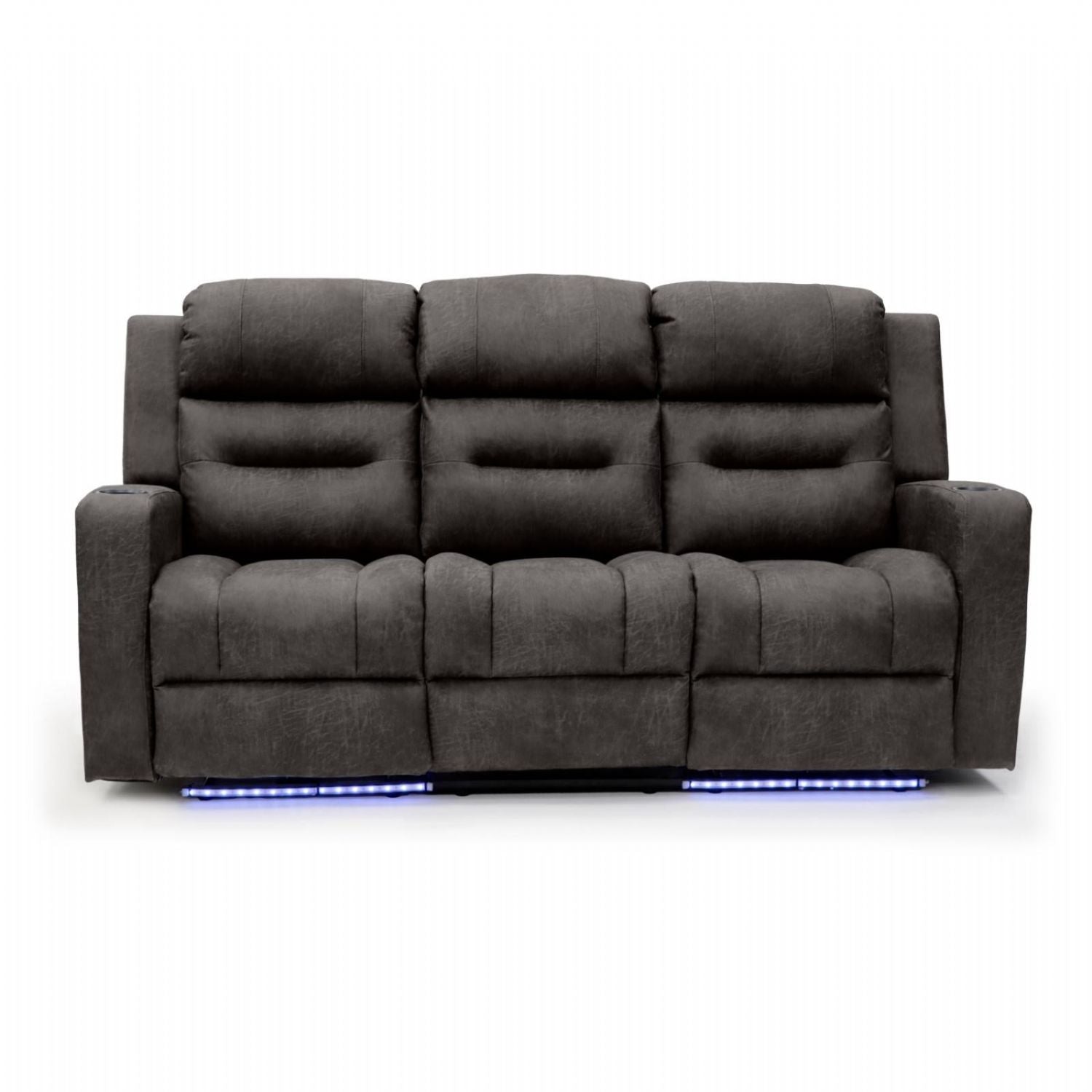 Brown Fabric 3 Seater Electric Recliner Sofa with LED