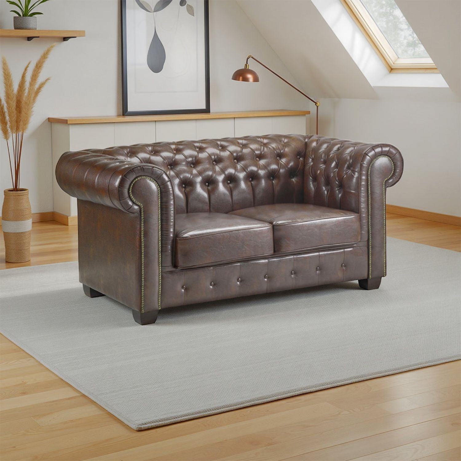 Chesterfield Sofa Antique Brown 2 Seater