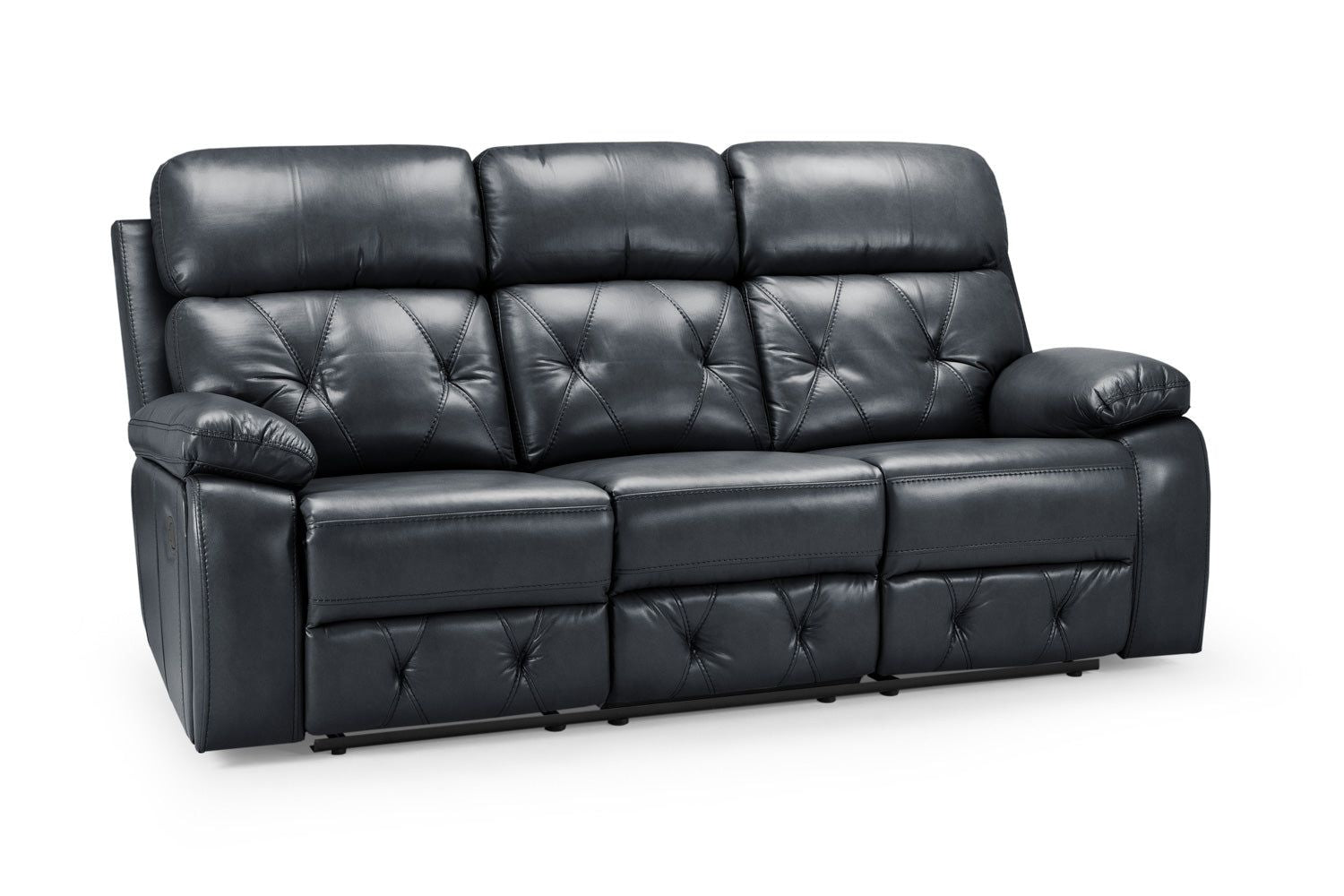 Black Leather Effect 3 Seater Manual Recliner Sofa