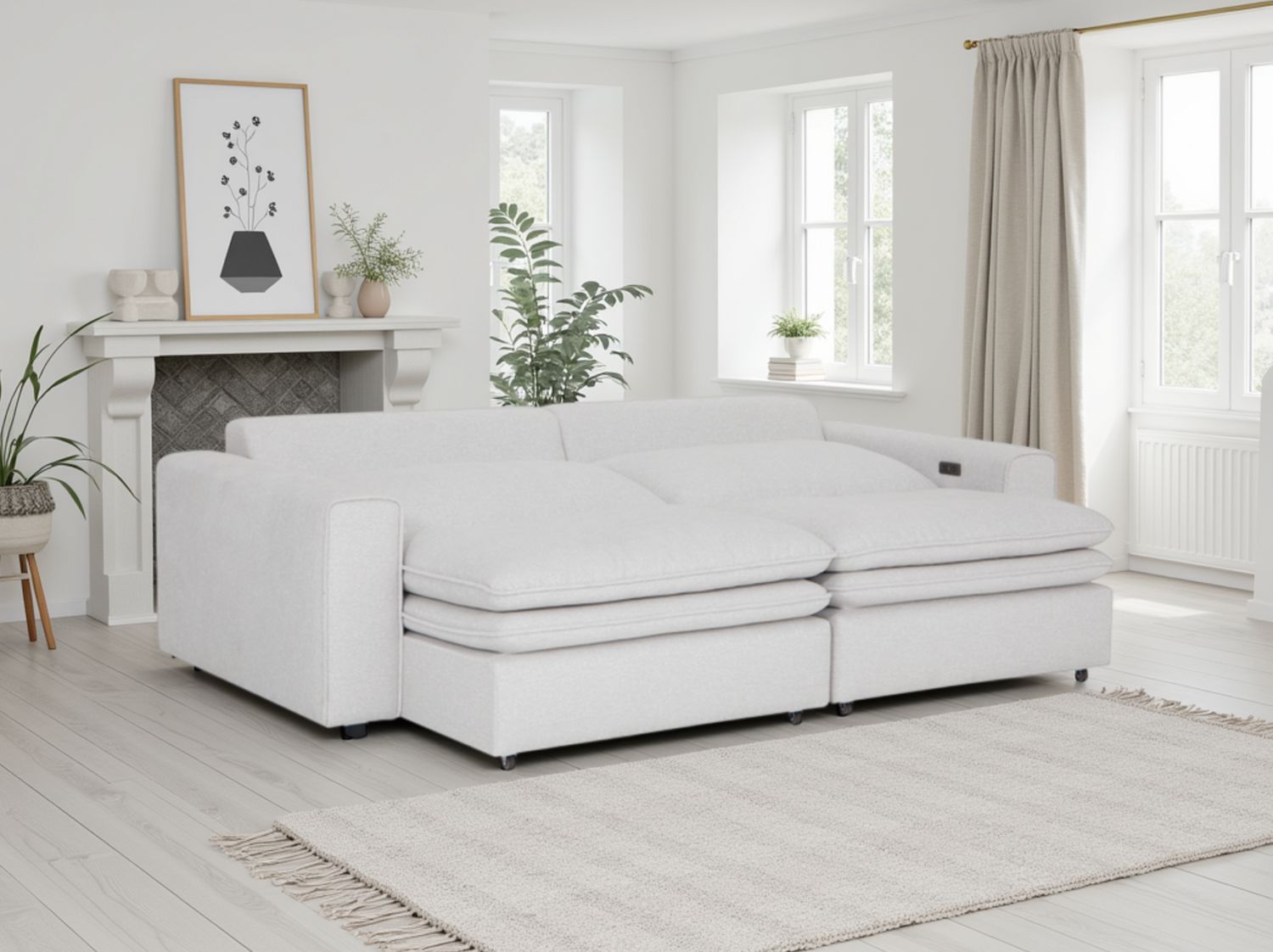 Ivory Fabric 3 Seater Electric Recliner Sofa