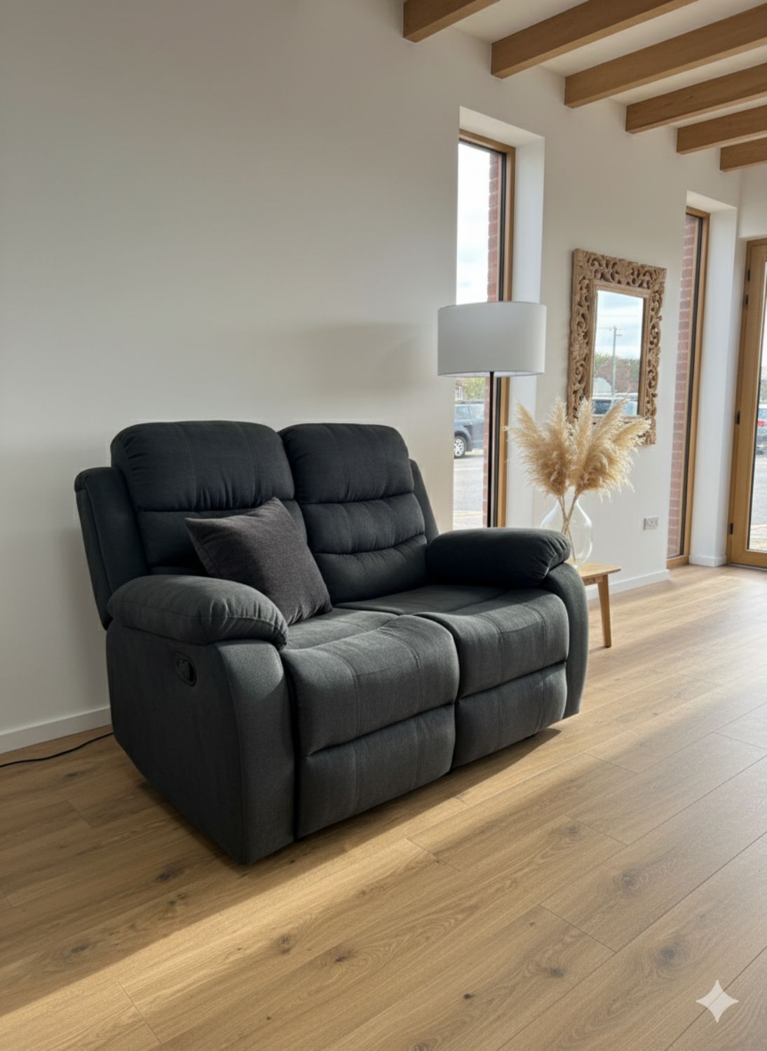 Black Fabric 3 Seater Manual Recliner Sofa Set 3+2+1