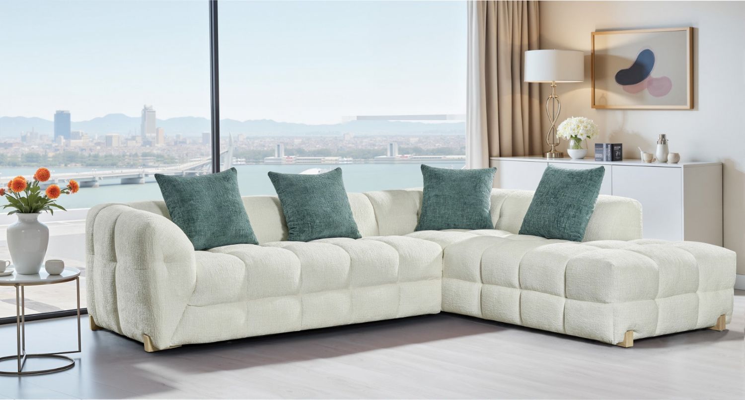 Beige Fabric Right Hand Facing L Shape Corner Sofa