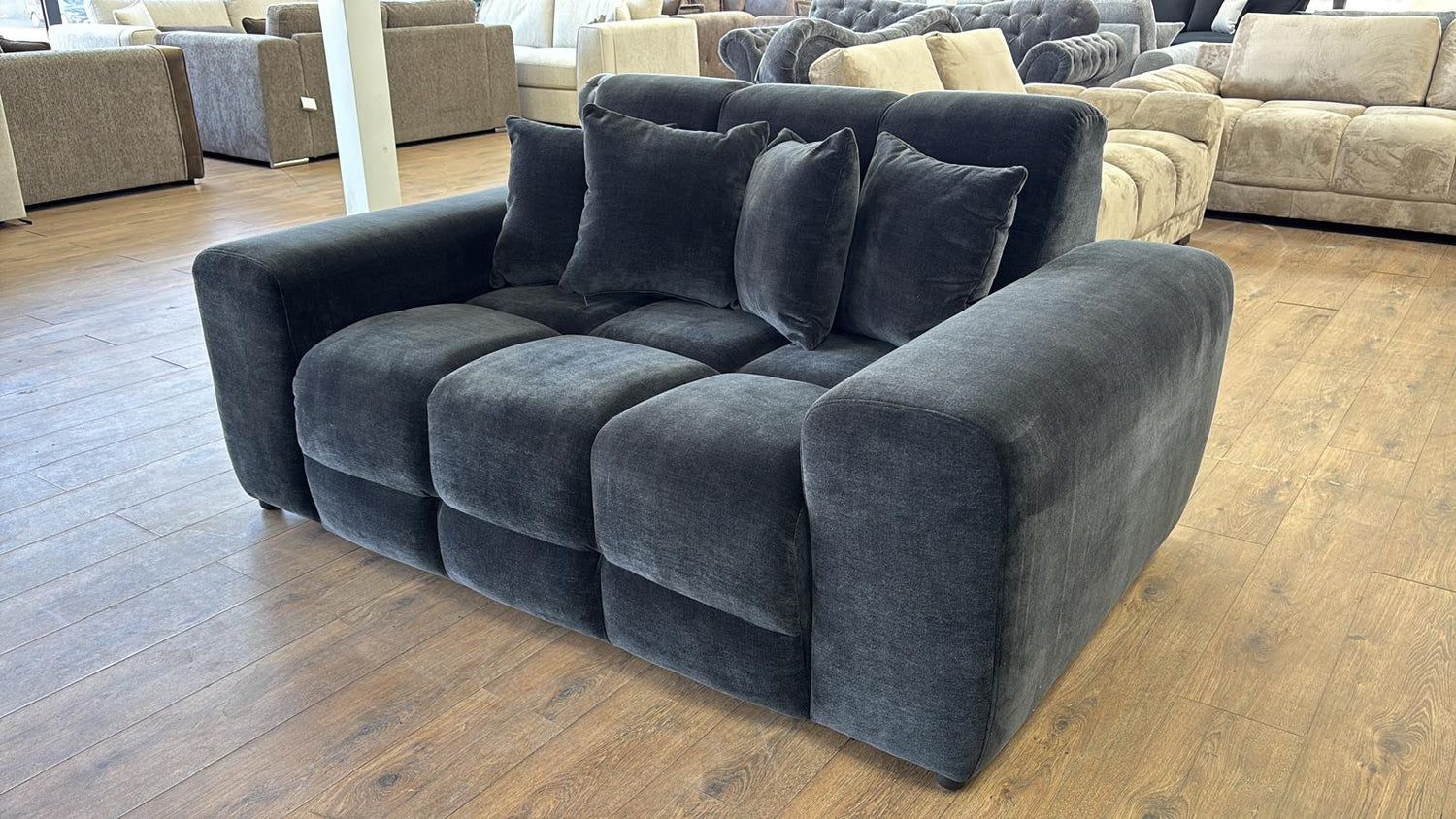 Black Fabric 2 Seater Sofa with Scatter Cushions
