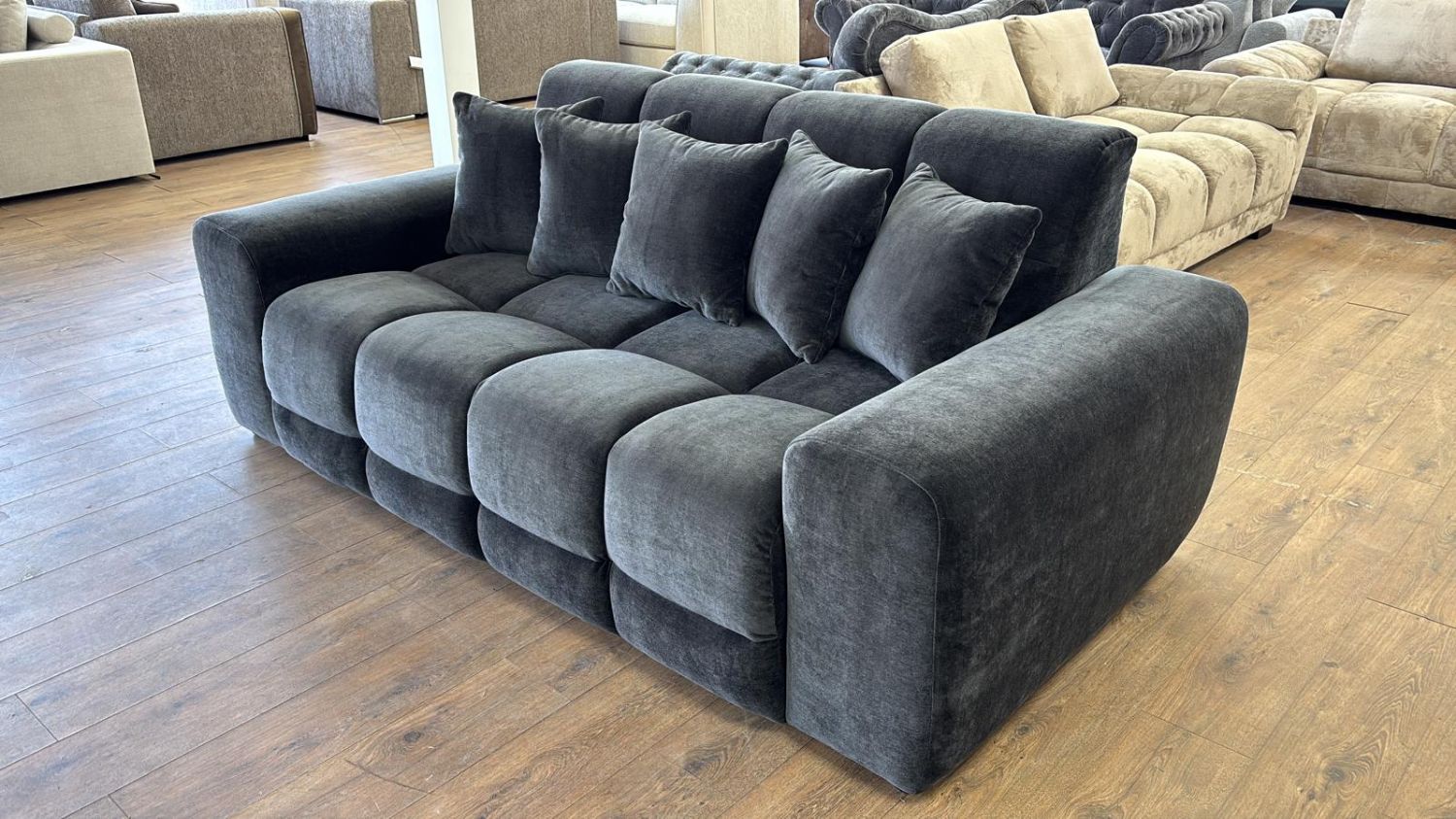 Black Velvet Fabric Upholstered 3 Seater Sofa