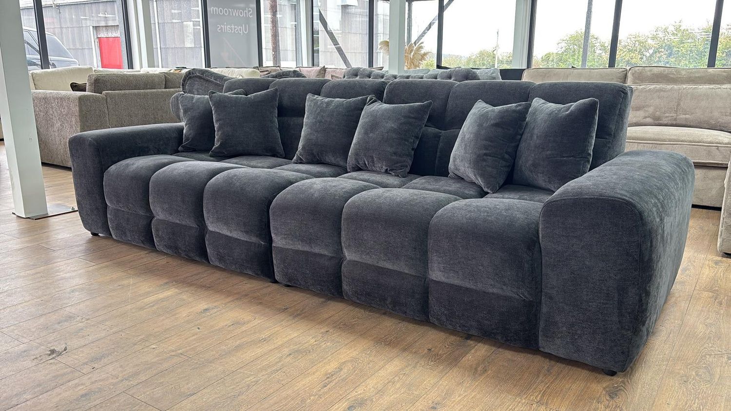 Black Textured Fabric Large 4 Seater Sofa
