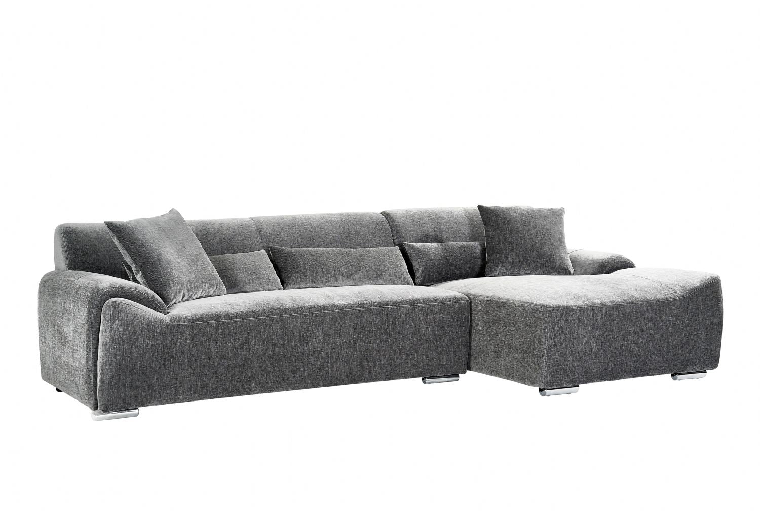 Charcoal Fabric Right Hand Facing Corner Sofa Chrome Feet