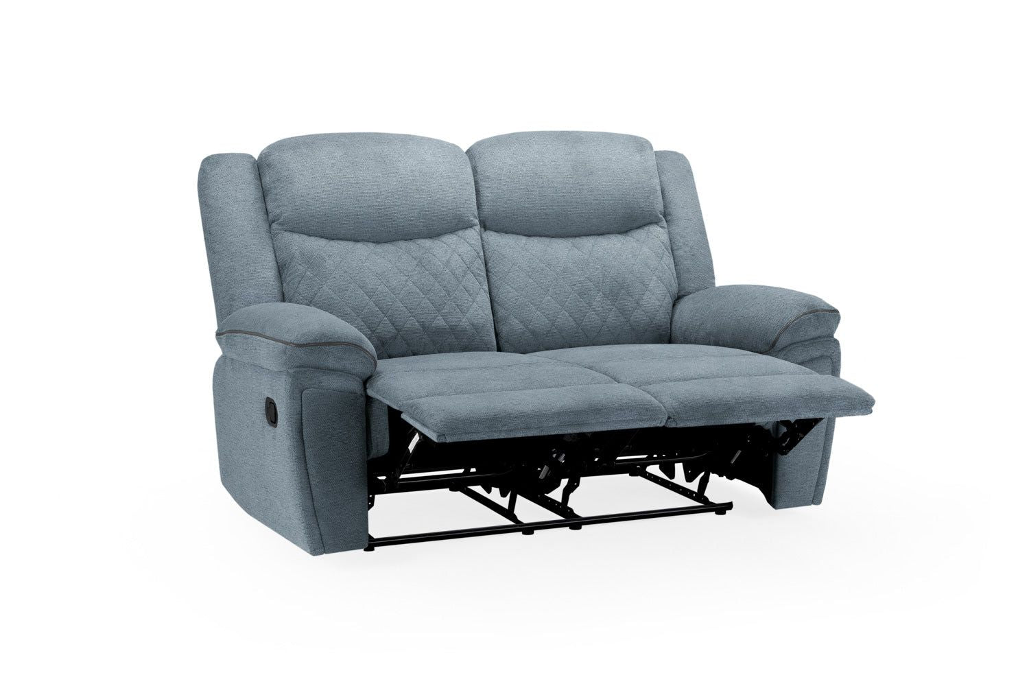 Grey Fabric Quilted Back Manual 2 Seater Recliner Sofa