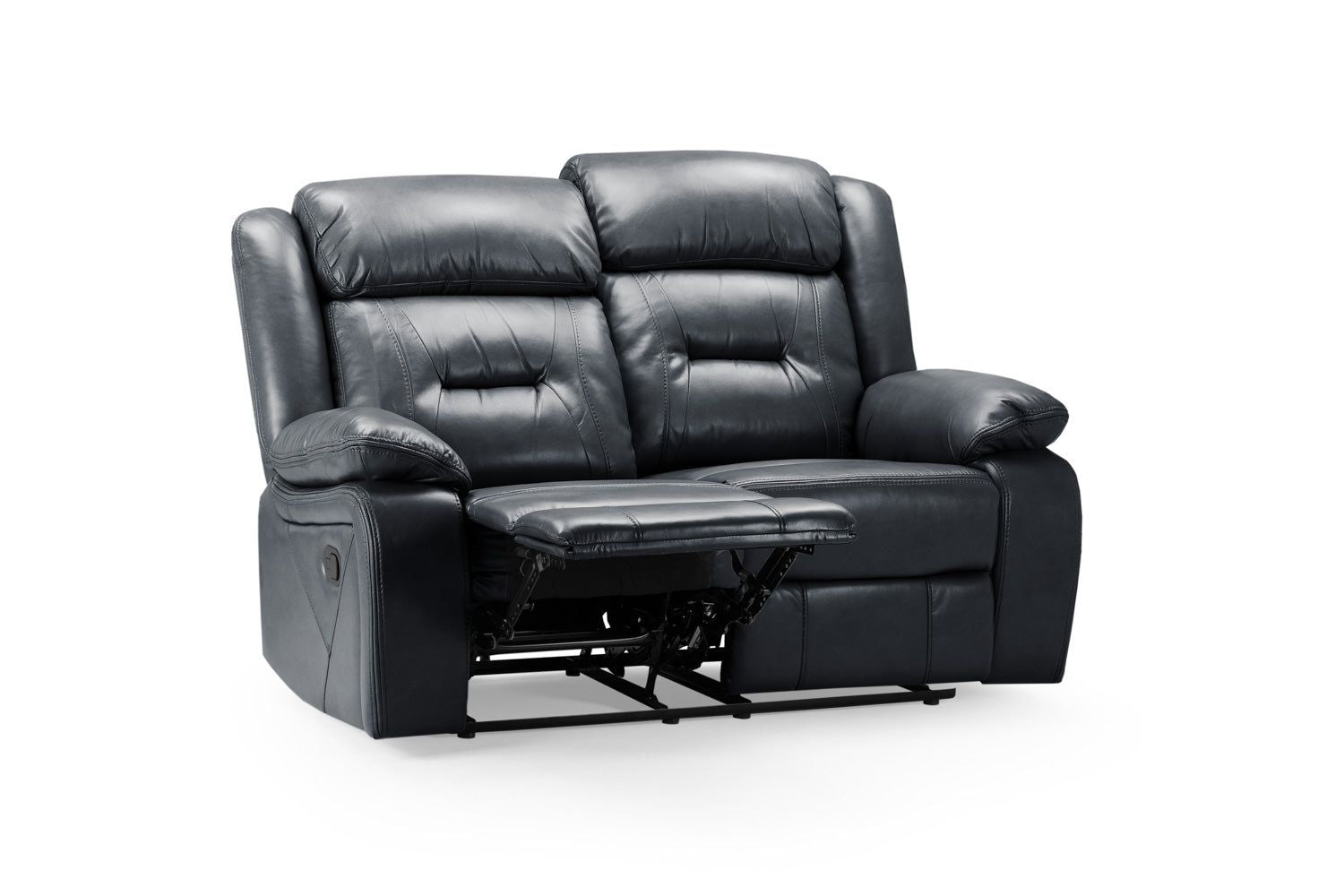 Black Leather Effect 2 Seater Manual Recliner Sofa