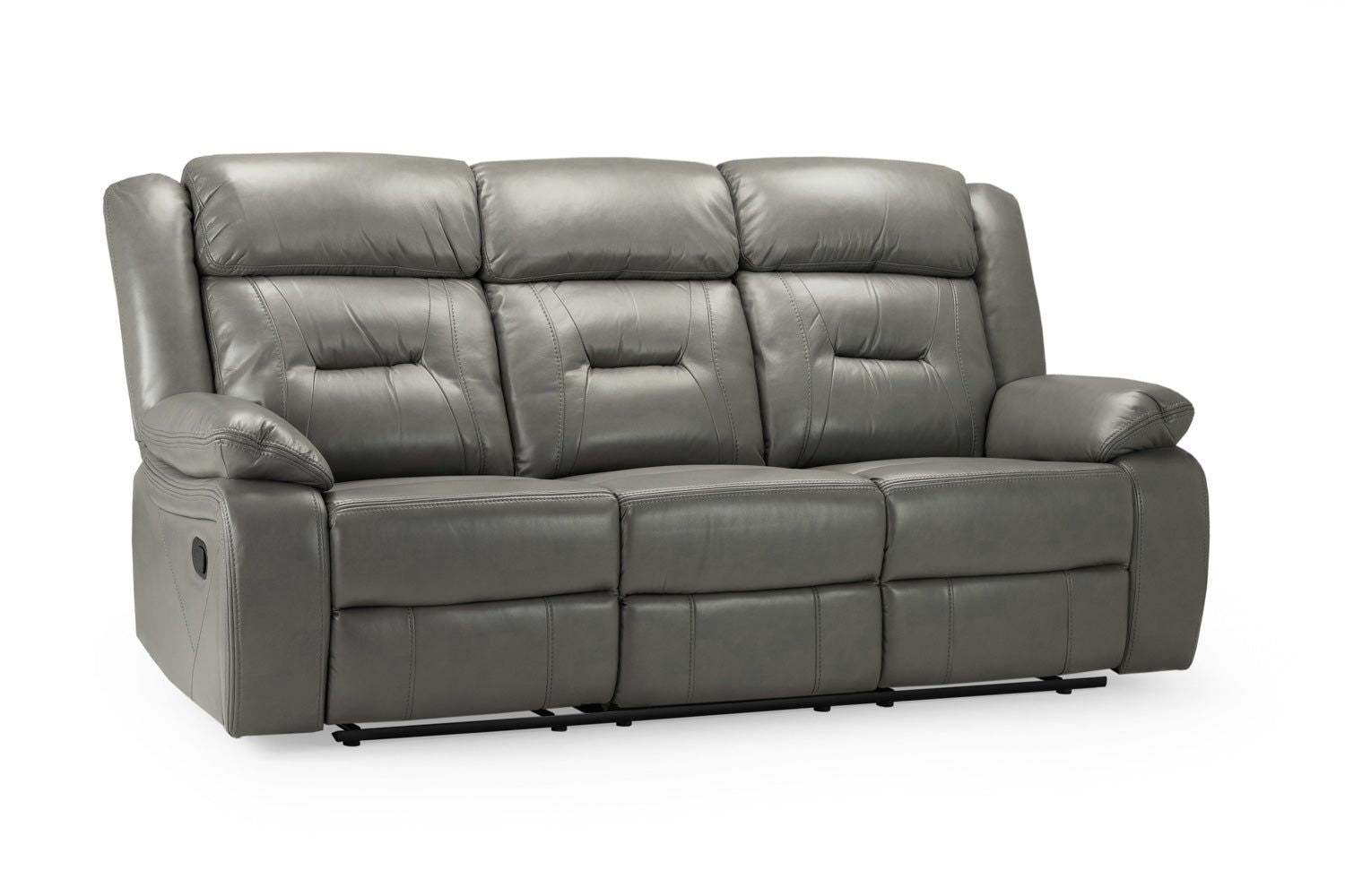 Grey Leather Effect 3 Seater Manual Recliner Sofa