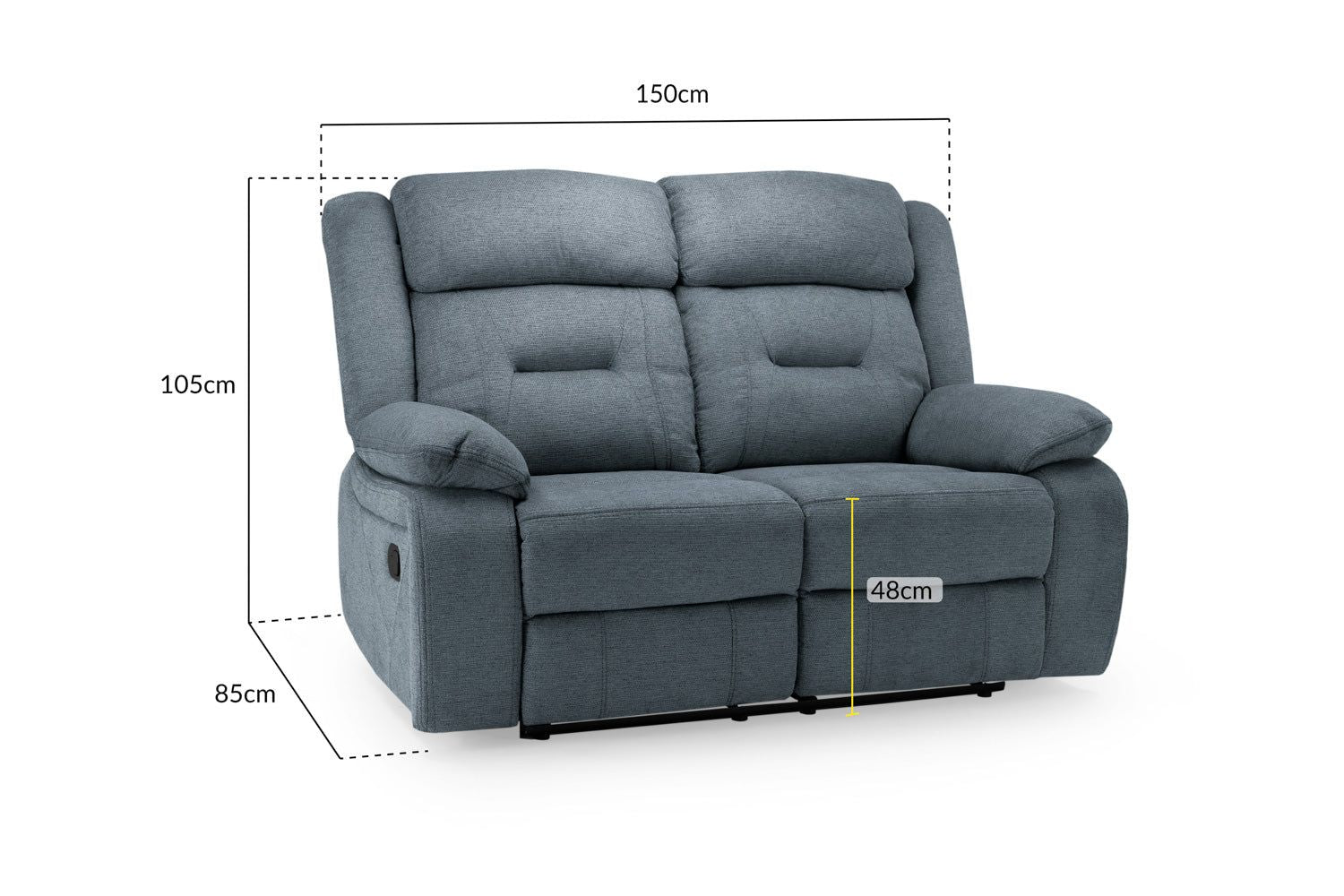 Grey Fabric 2 Seater Manual Recliner Sofa