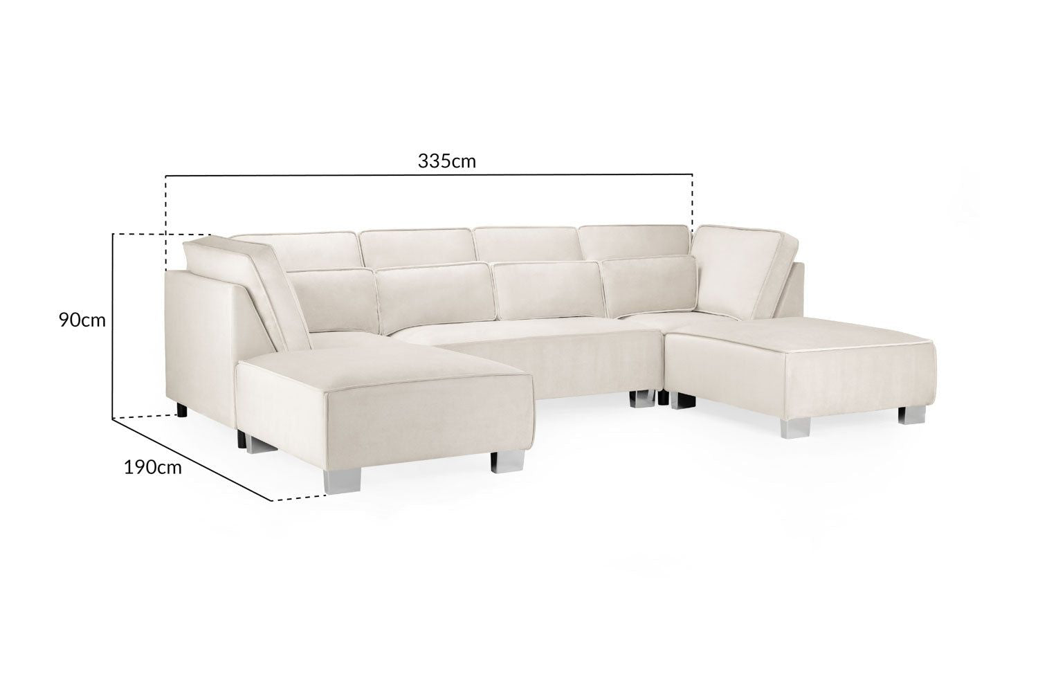 Cream Velvet U Shape Corner Sofa with Bolster Cushions