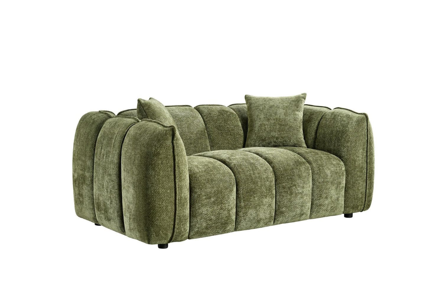 Olive Green Fabric Channel Tufted Design 2 Seater Sofa