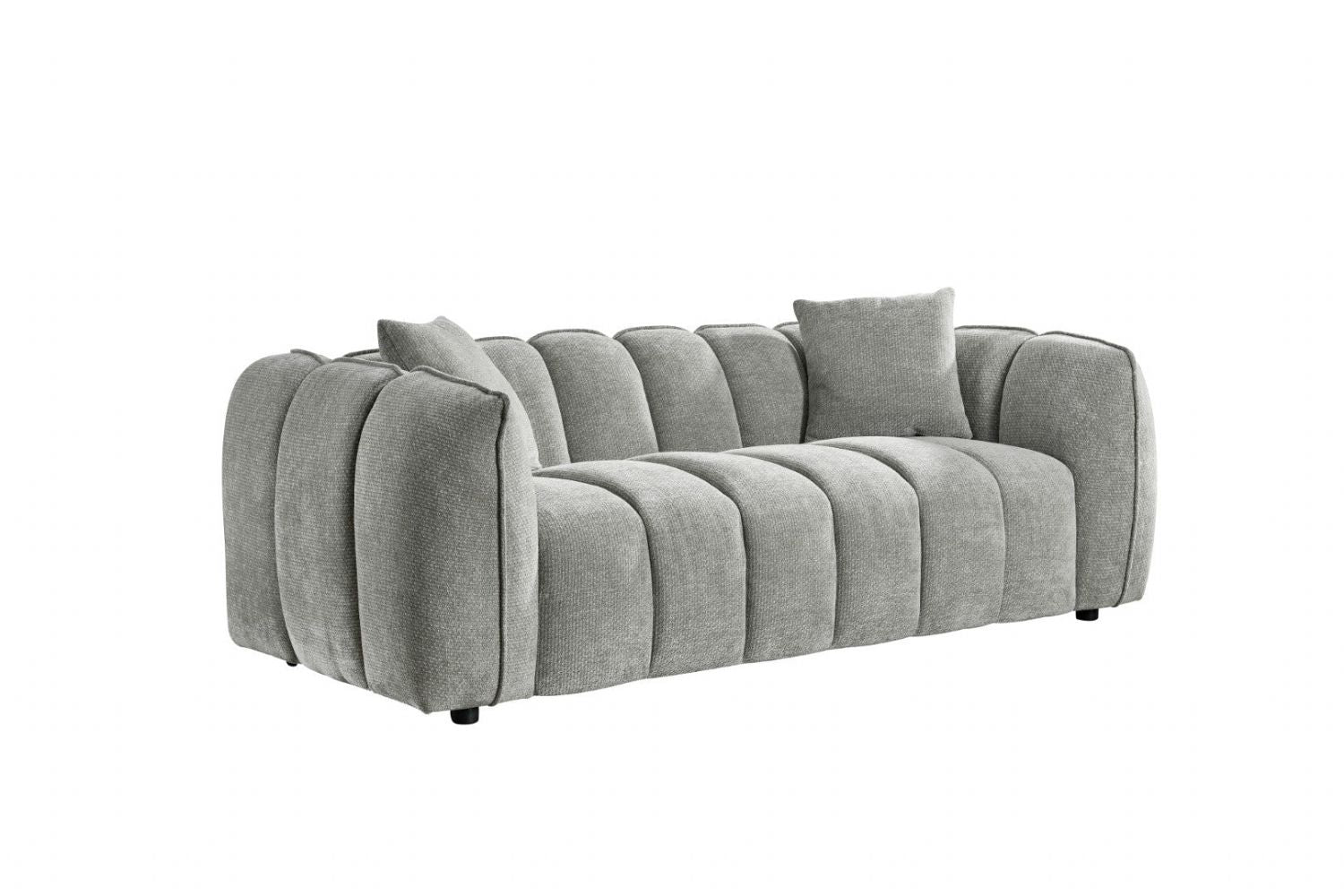 Grey Fabric Channel Tufted Design 3 Seater Sofa