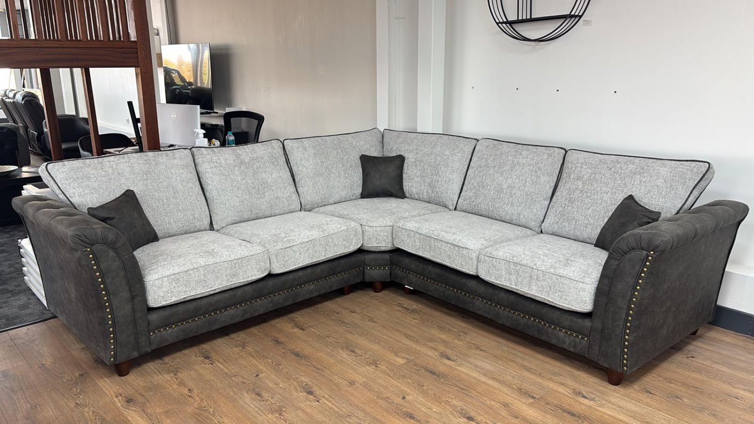 Dual Tone Grey Fabric Large Corner Fullback Sofa