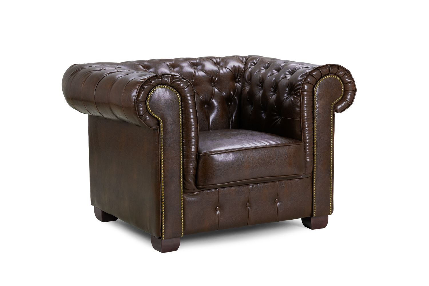 Antique Brown Leather Effect Buttoned Design Armchair