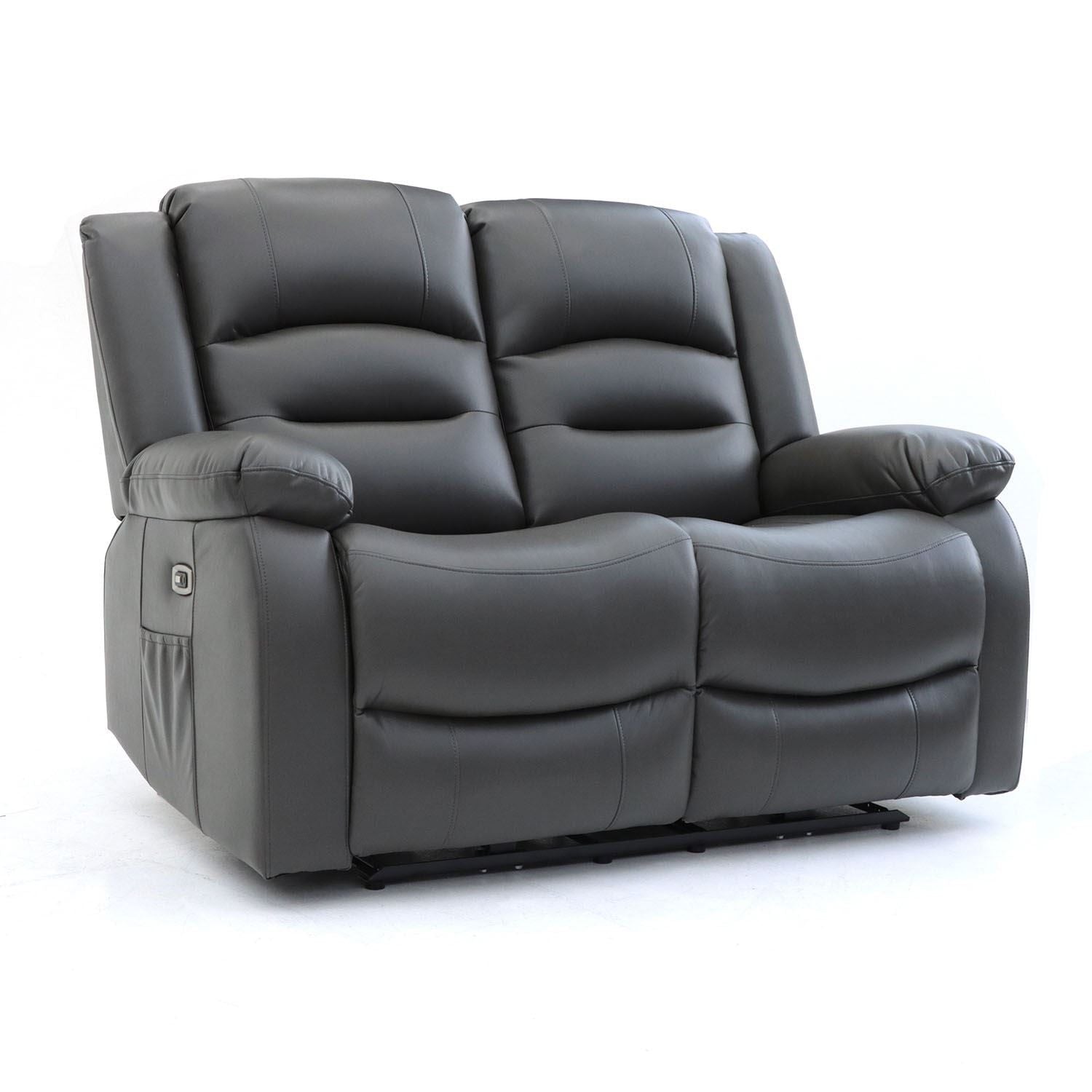 Grey Leather Effect 2 Seater Electric Recliner Sofa