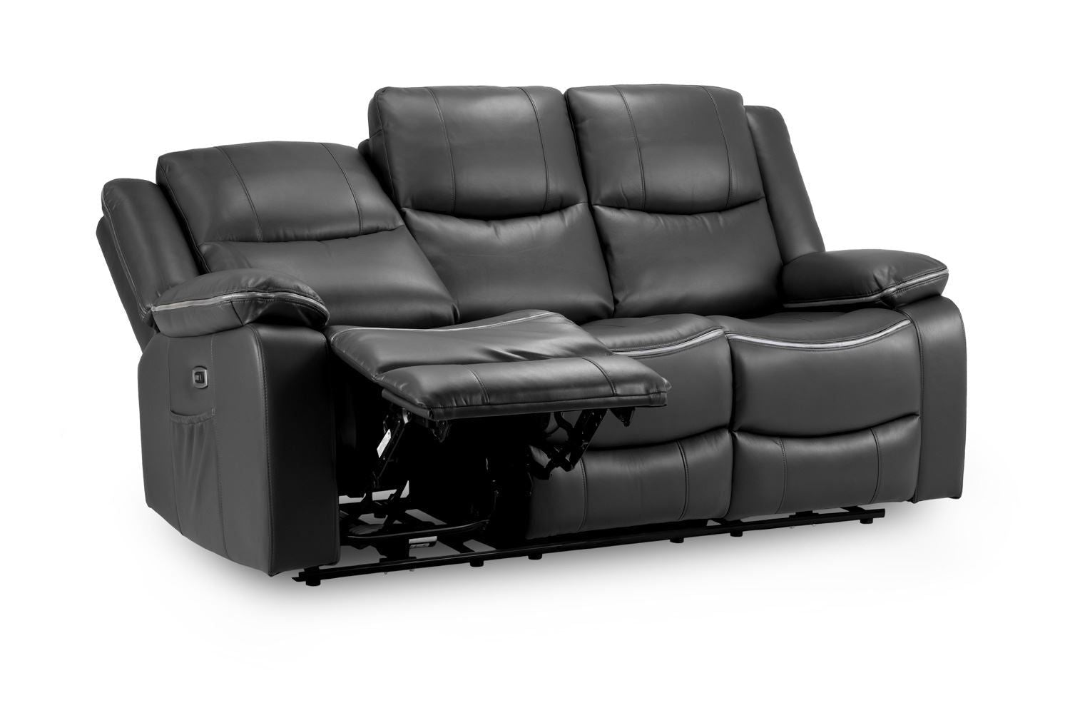 Black Leather High Back 3 Seater Electric Recliner Sofa