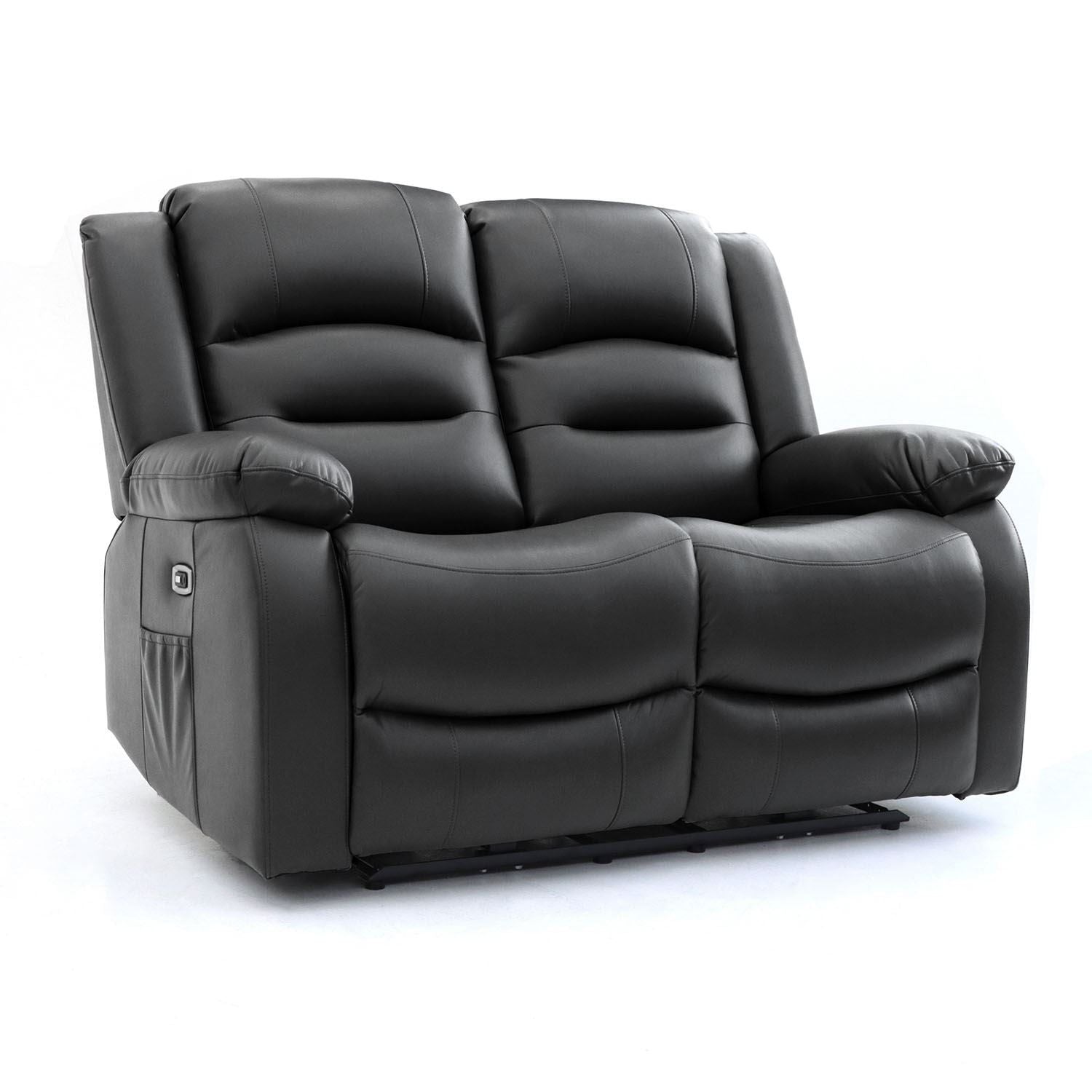 Black Leather Effect 2 Seater Electric Recliner Sofa