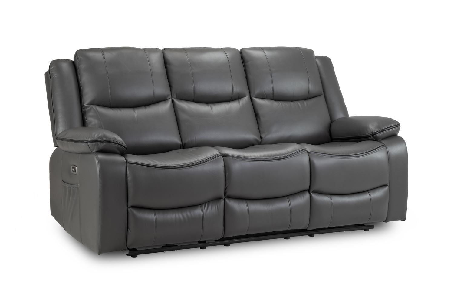 Grey Leather High Back 3 Seater Electric Recliner Sofa