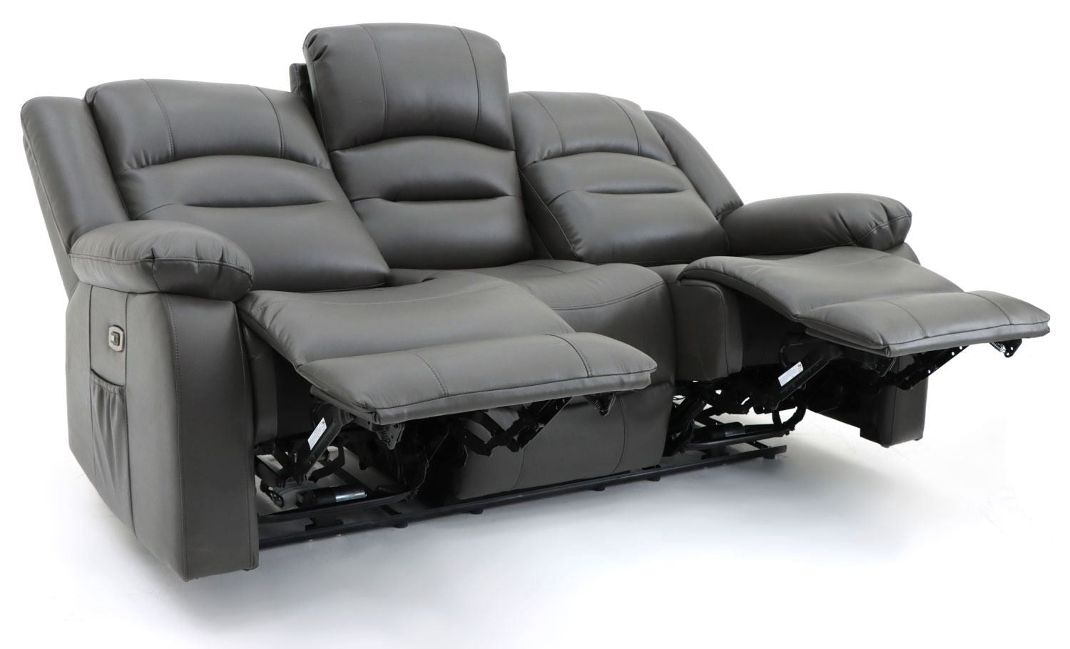 Grey Leather Effect 3 Seater Electric Recliner Sofa