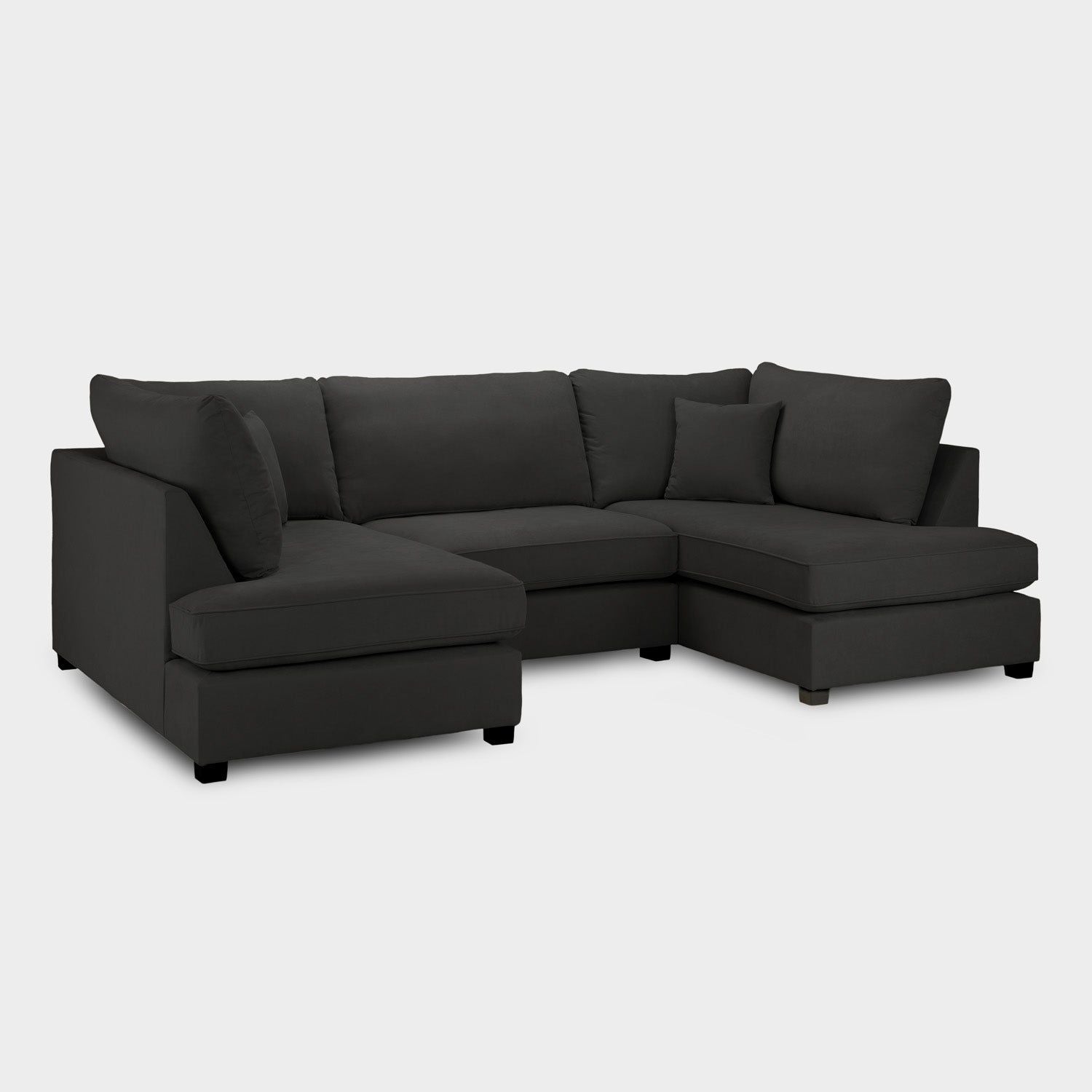 Black Fabric Upholstered U Shape Corner Sofa