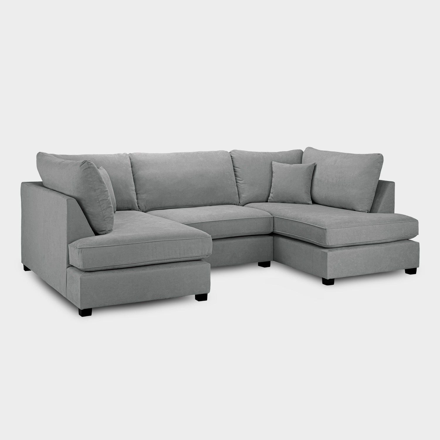 Grey Fabric Upholstery U Shape Corner Sofa Black Feet