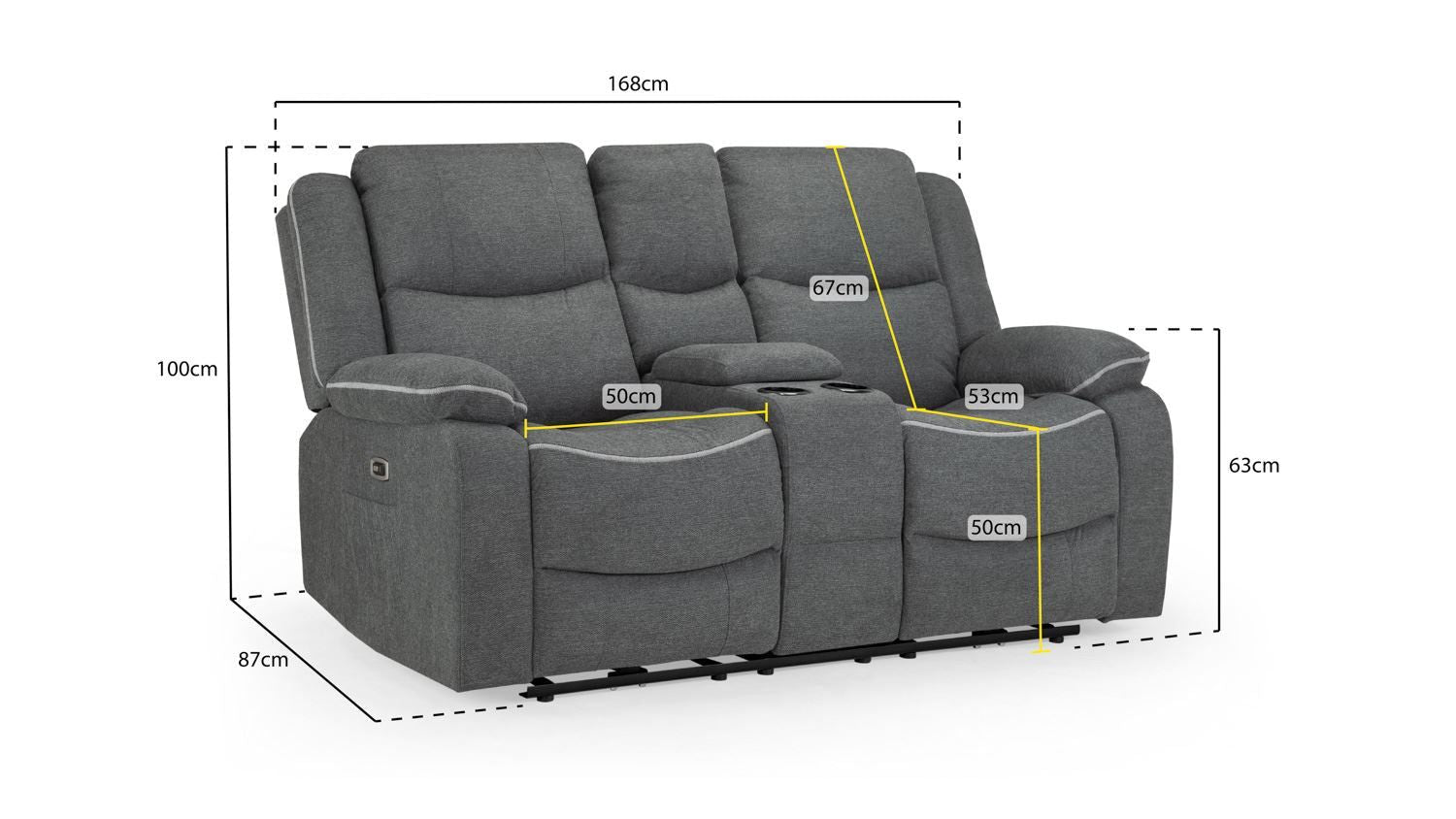 Graphite Fabric 2 Seater Electric Recliner Sofa