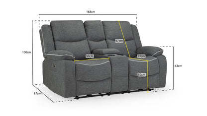 Graphite Fabric 2 Seater Electric Recliner Sofa