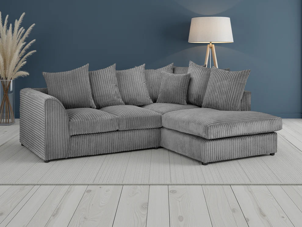 Grey Pillow back Right Hand Facing Corner Sofa