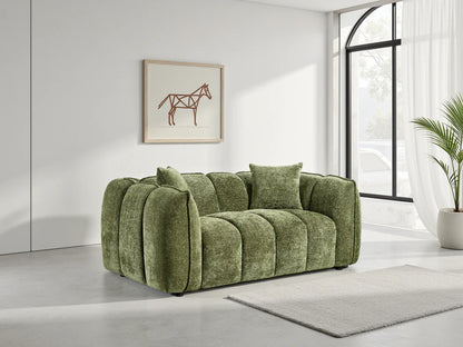 Olive Green Fabric Channel Tufted Design 2 Seater Sofa